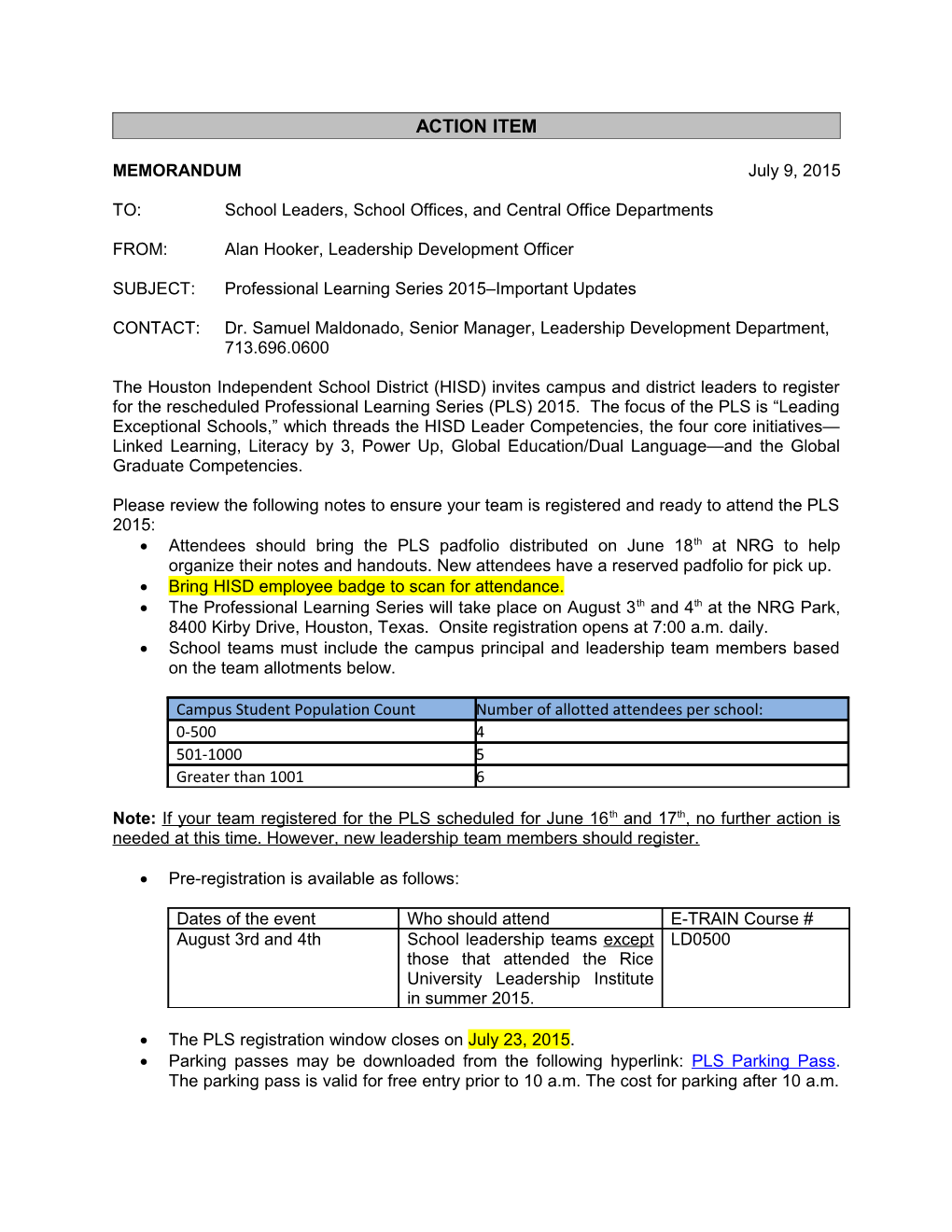 Information Item Memo Template