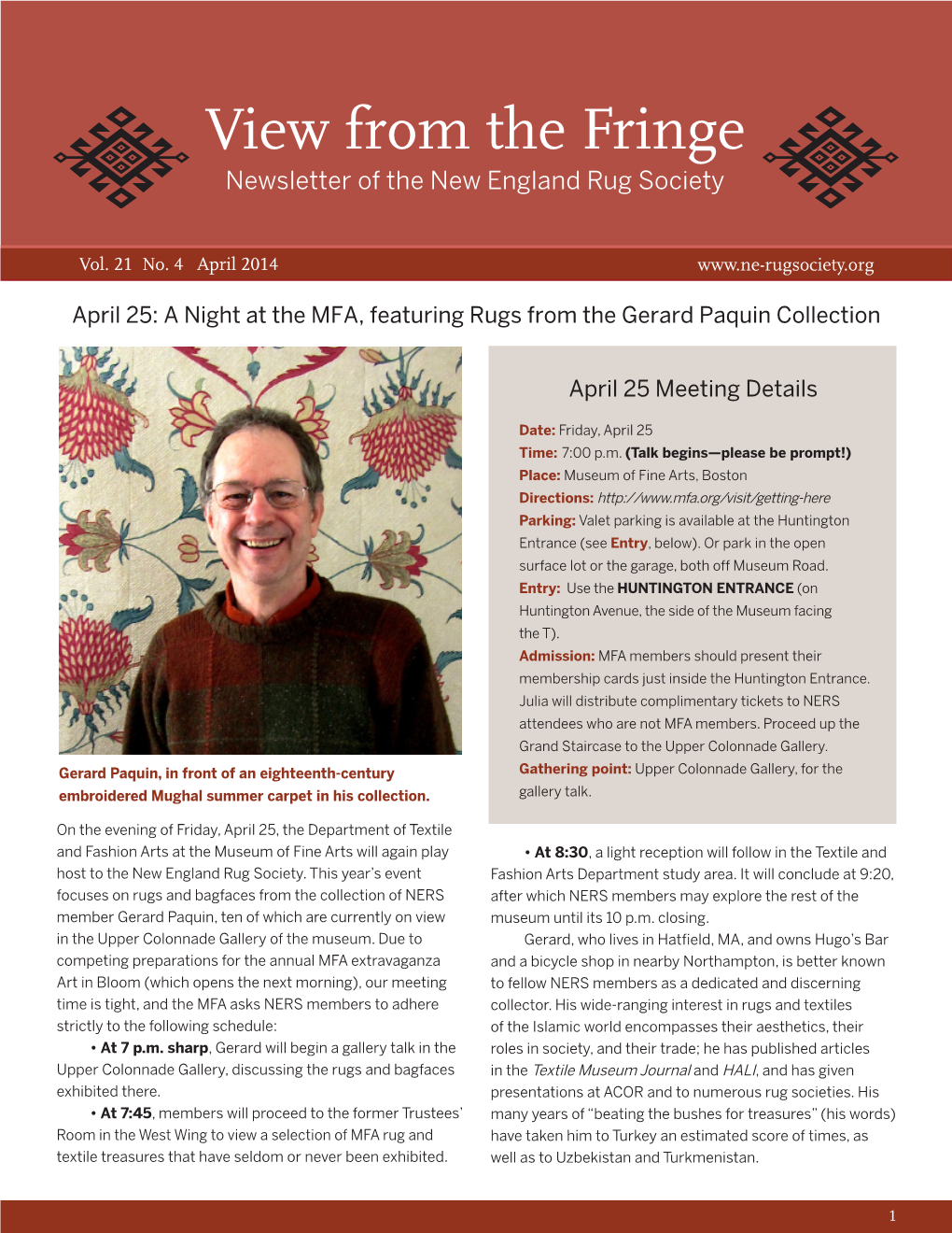 View from the Fringe Newsletter of the New England Rug Society