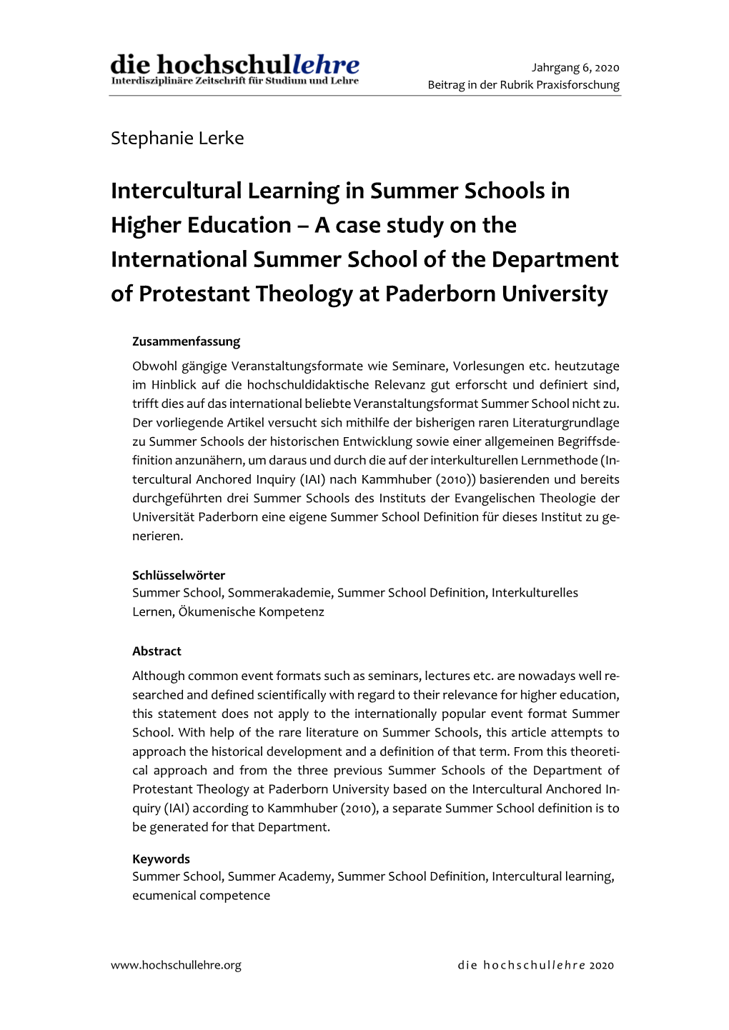 Intercultural Learning in Summer Schools In