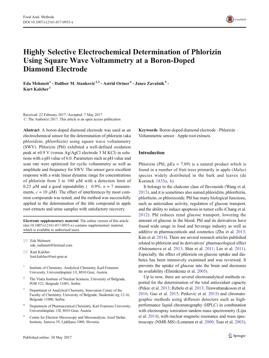 Highly Selective Electrochemical Determination of Phlorizin Using Square Wave Voltammetry at a Boron-Doped Diamond Electrode