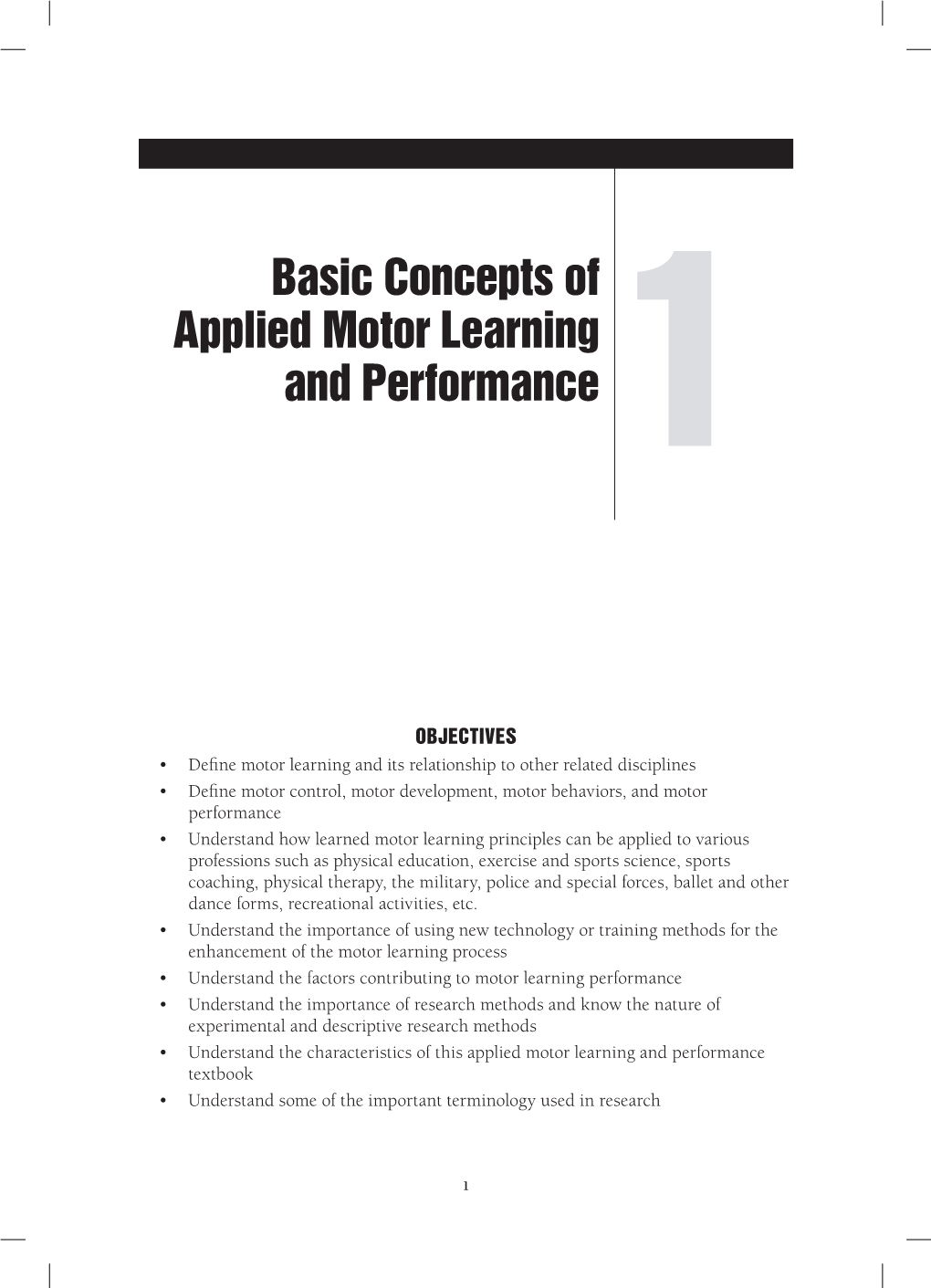 Basic Concepts of Applied Motor Learning and Performance 1
