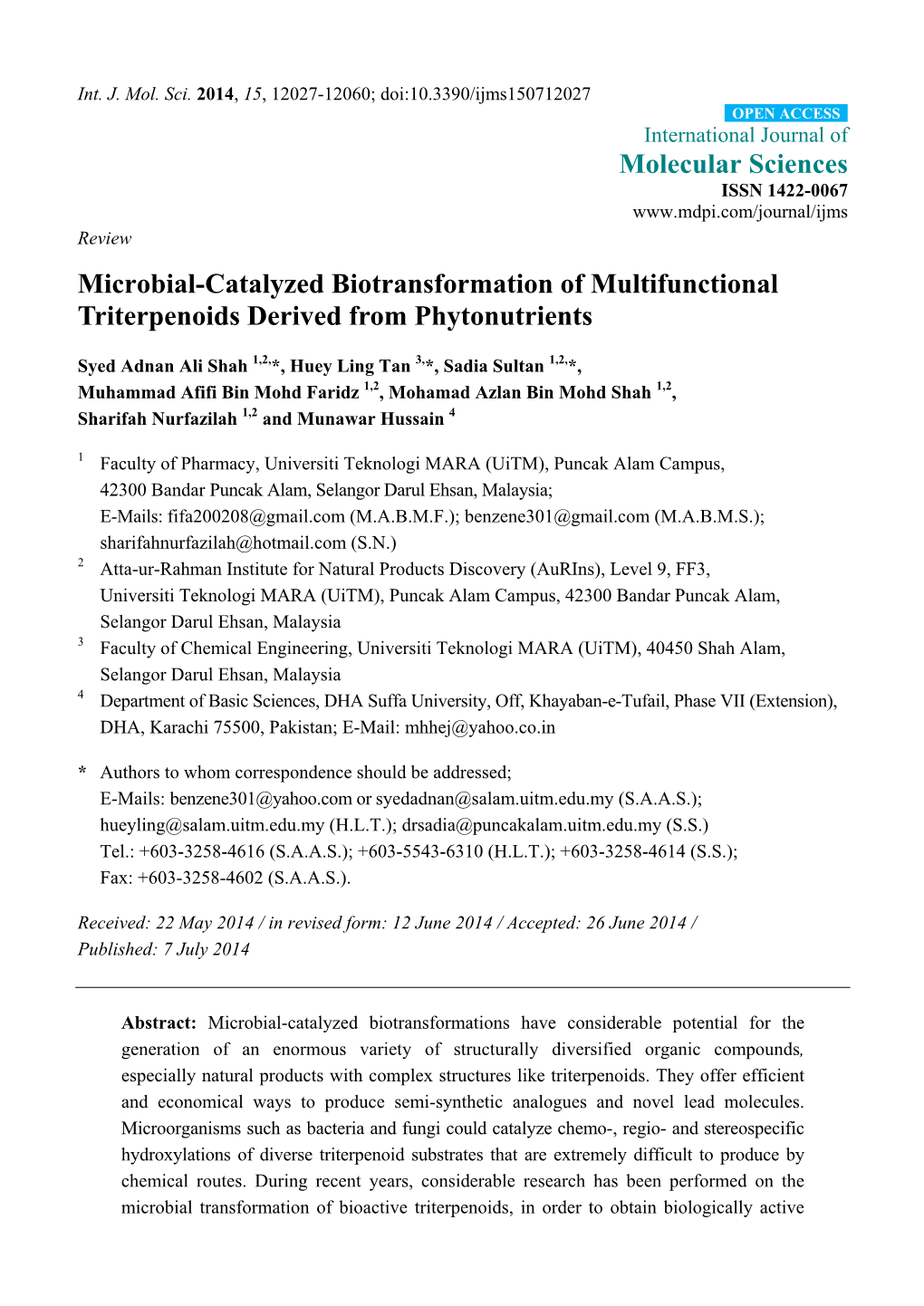 Microbial-Catalyzed Biotransformation of Multifunctional Triterpenoids Derived from Phytonutrients