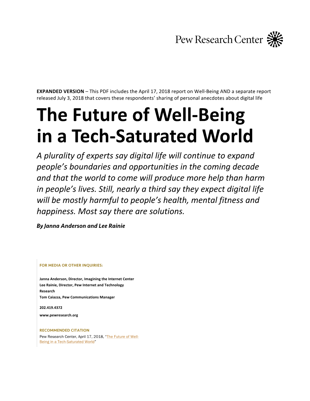 The Future of Well-‐Being in a Tech-‐Saturated World