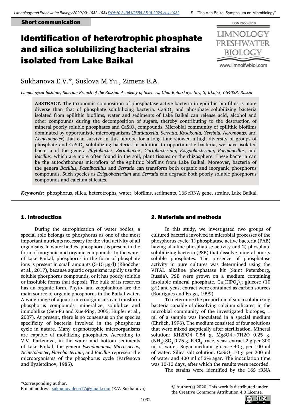 Identification of Heterotrophic Phosphate and Silica Solubilizing Bacterial Strains Isolated from Lake Baikal