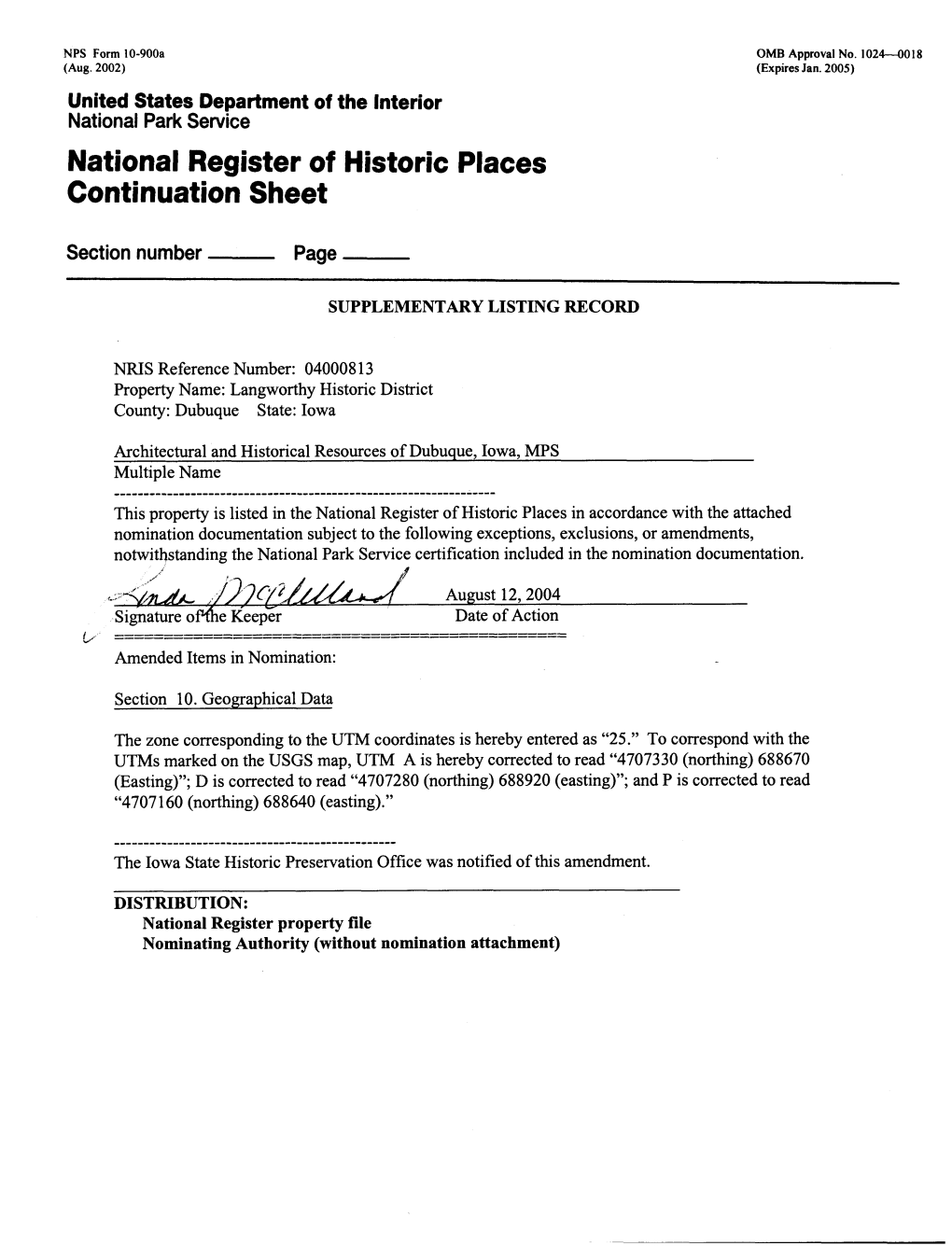 National Register of Historic Places Continuation Sheet