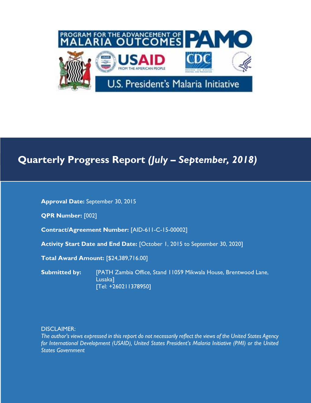 Quarterly Progress Report (July – September, 2018)