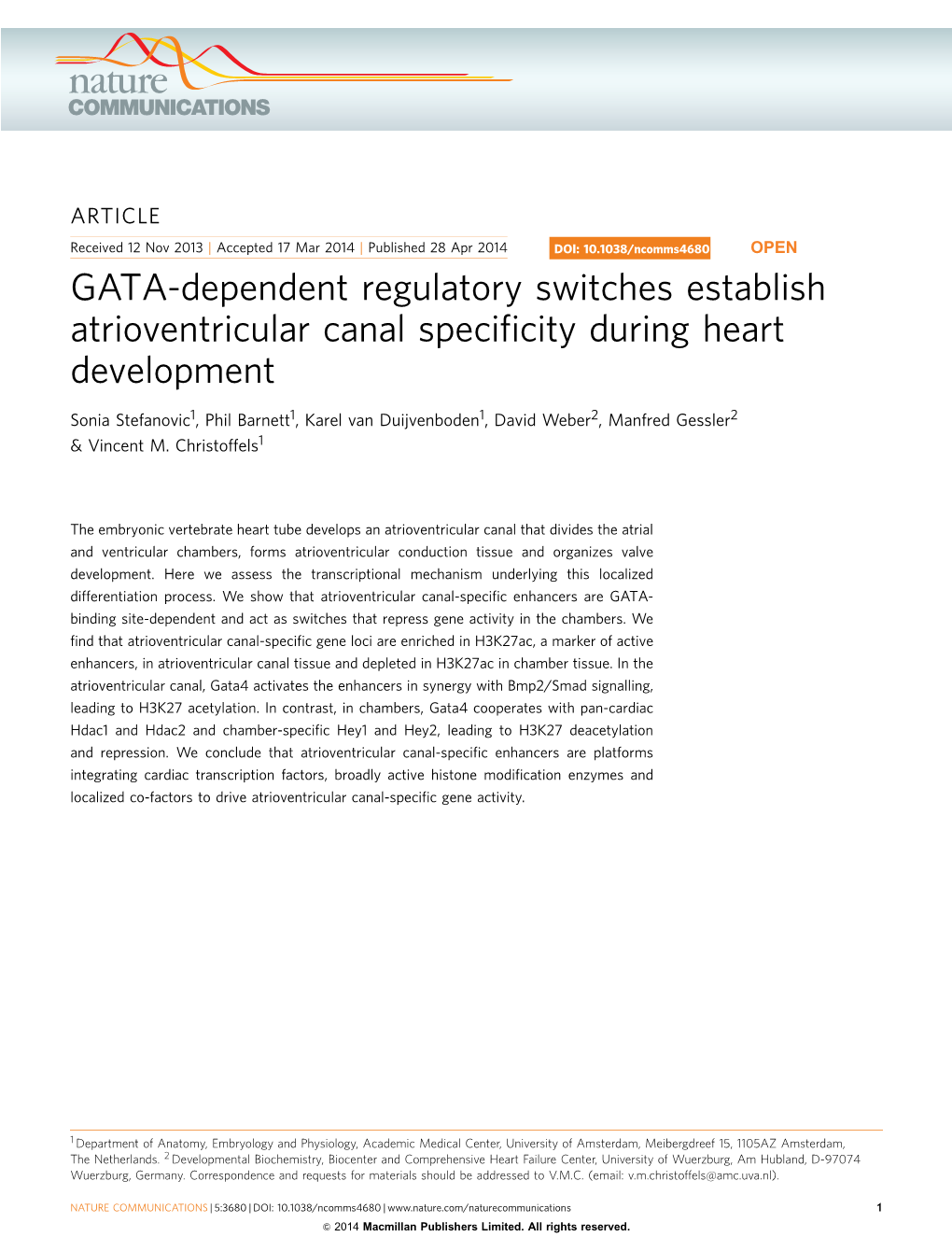 GATA-Dependent Regulatory Switches Establish Atrioventricular Canal Specificity During Heart Development