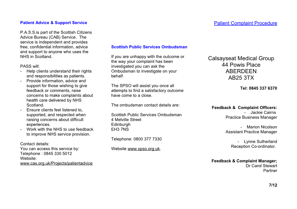 Patient Advice & Support Service