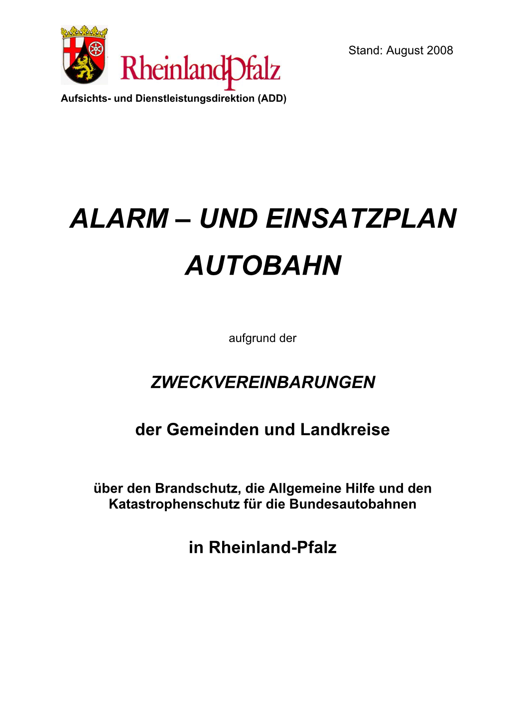 Alarm – Und Einsatzplan Autobahn