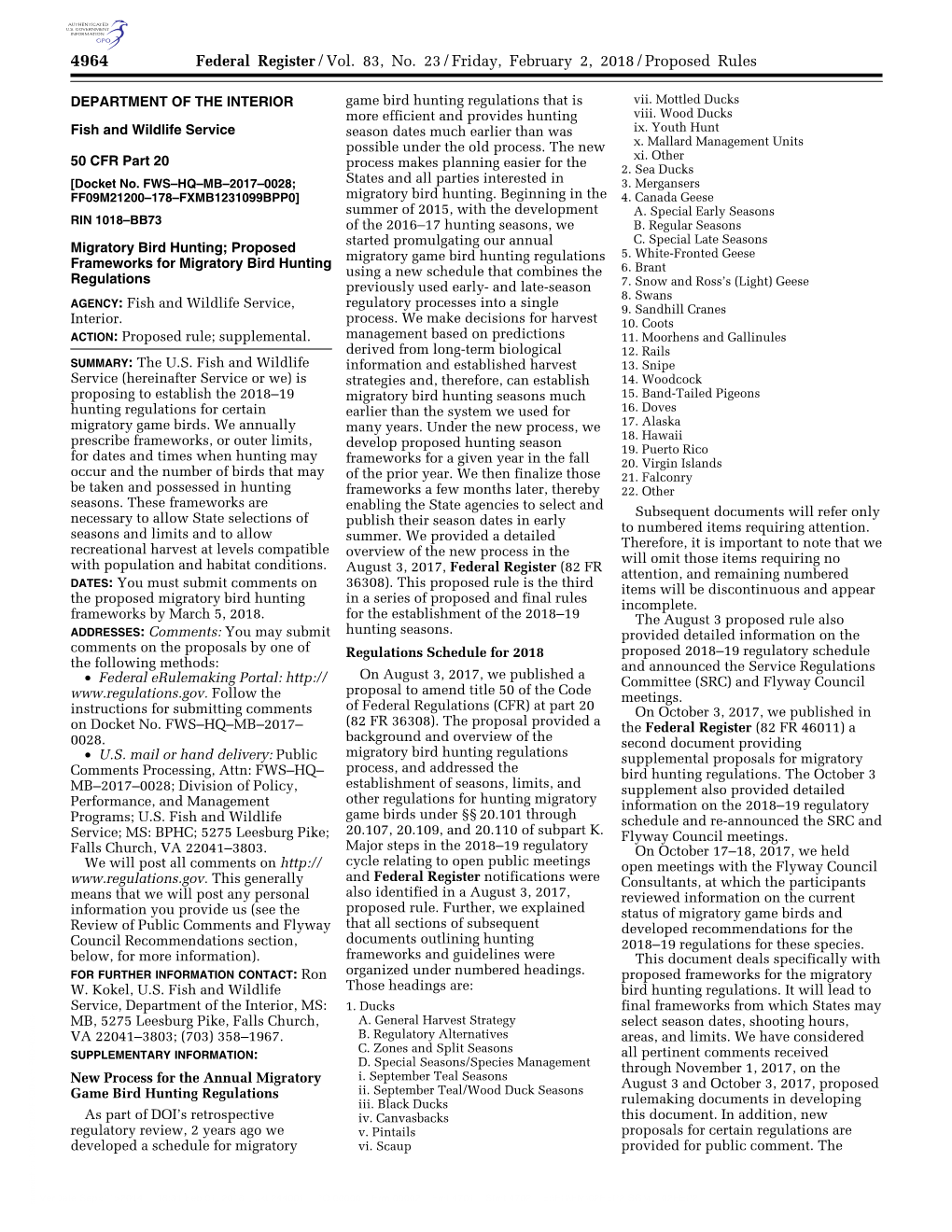 Federal Register/Vol. 83, No. 23/Friday, February 2, 2018