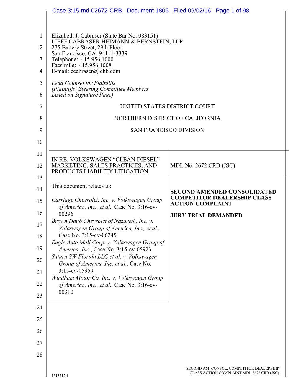 Second Amended Consolidated Competitor Dealership Class Action