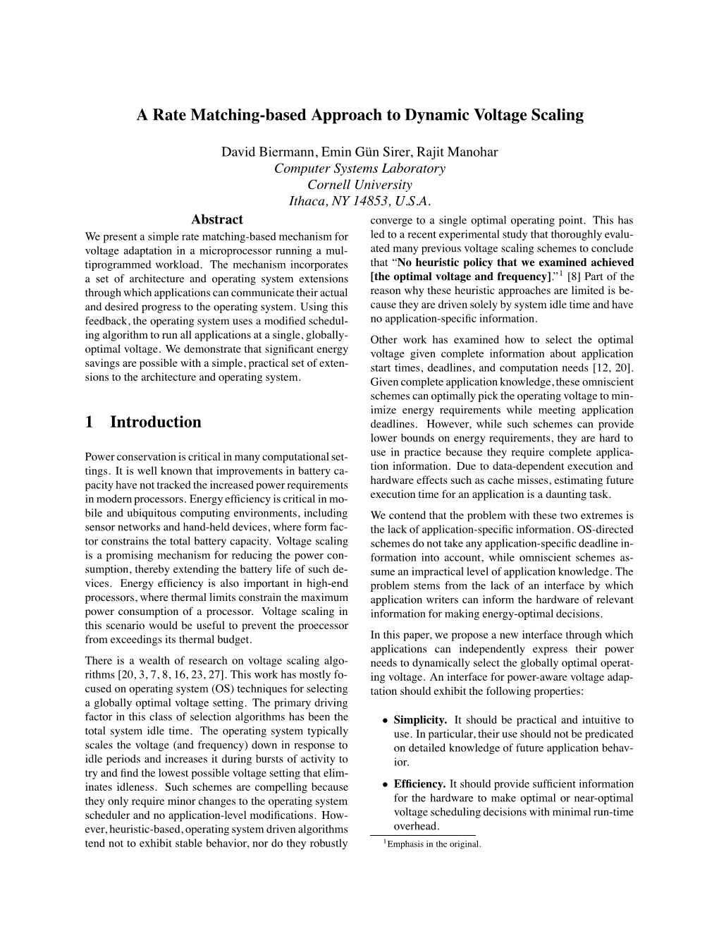 A Rate Matching-Based Approach to Dynamic Voltage Scaling 1