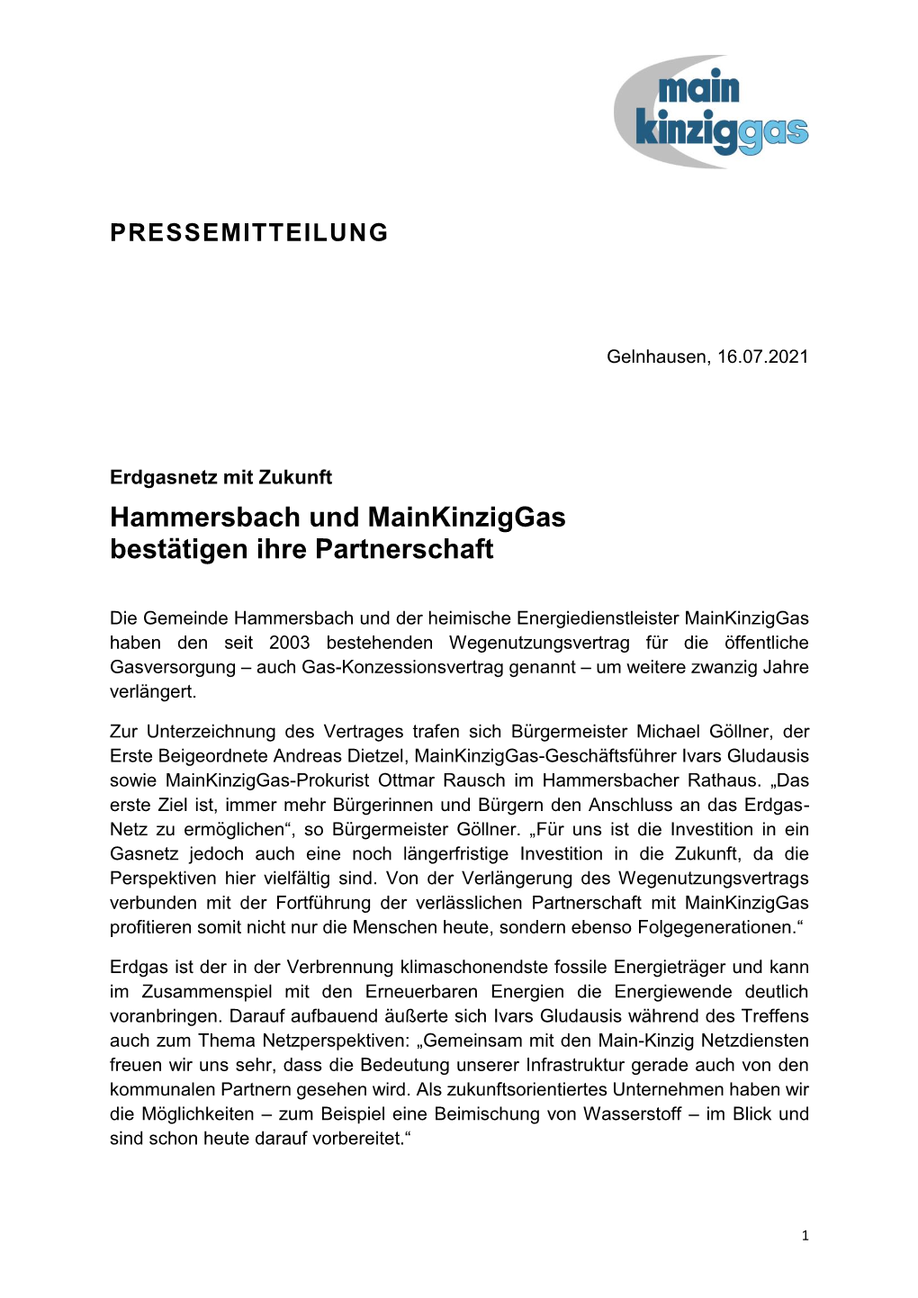 Mainkinziggas Und Hammersbach Verlängern Wegenutzungsvertrag