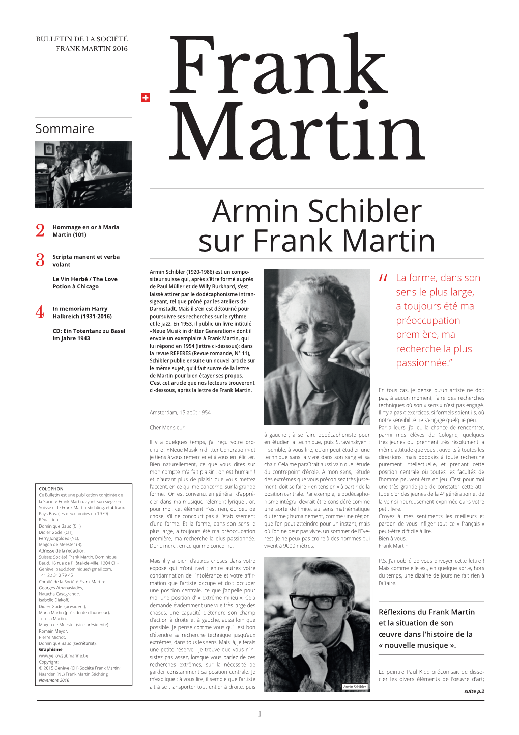 Armin Schibler Sur Frank Martin