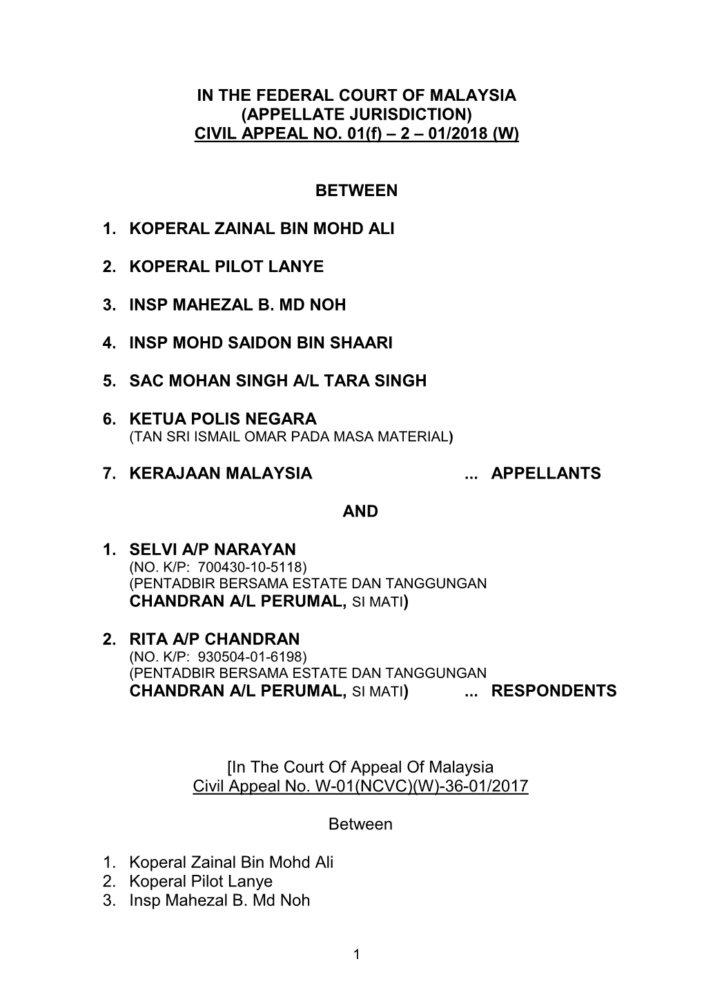 Koperal Zainal Bin Mohd Ali & Ors V Selvi A/P Narayan & Anor