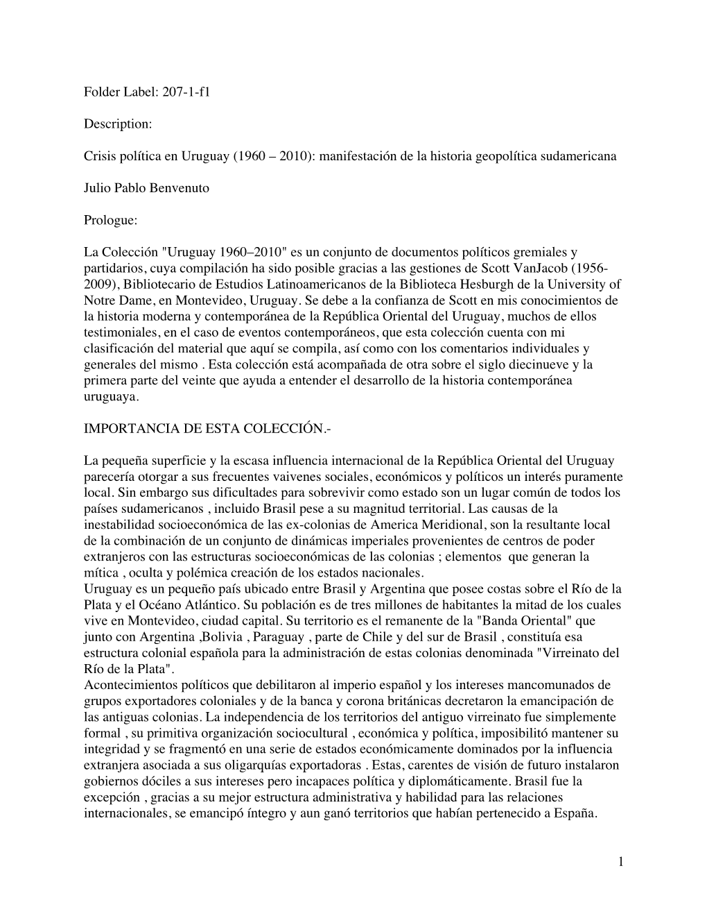 207-1-F1 Description: Crisis Política En Uruguay