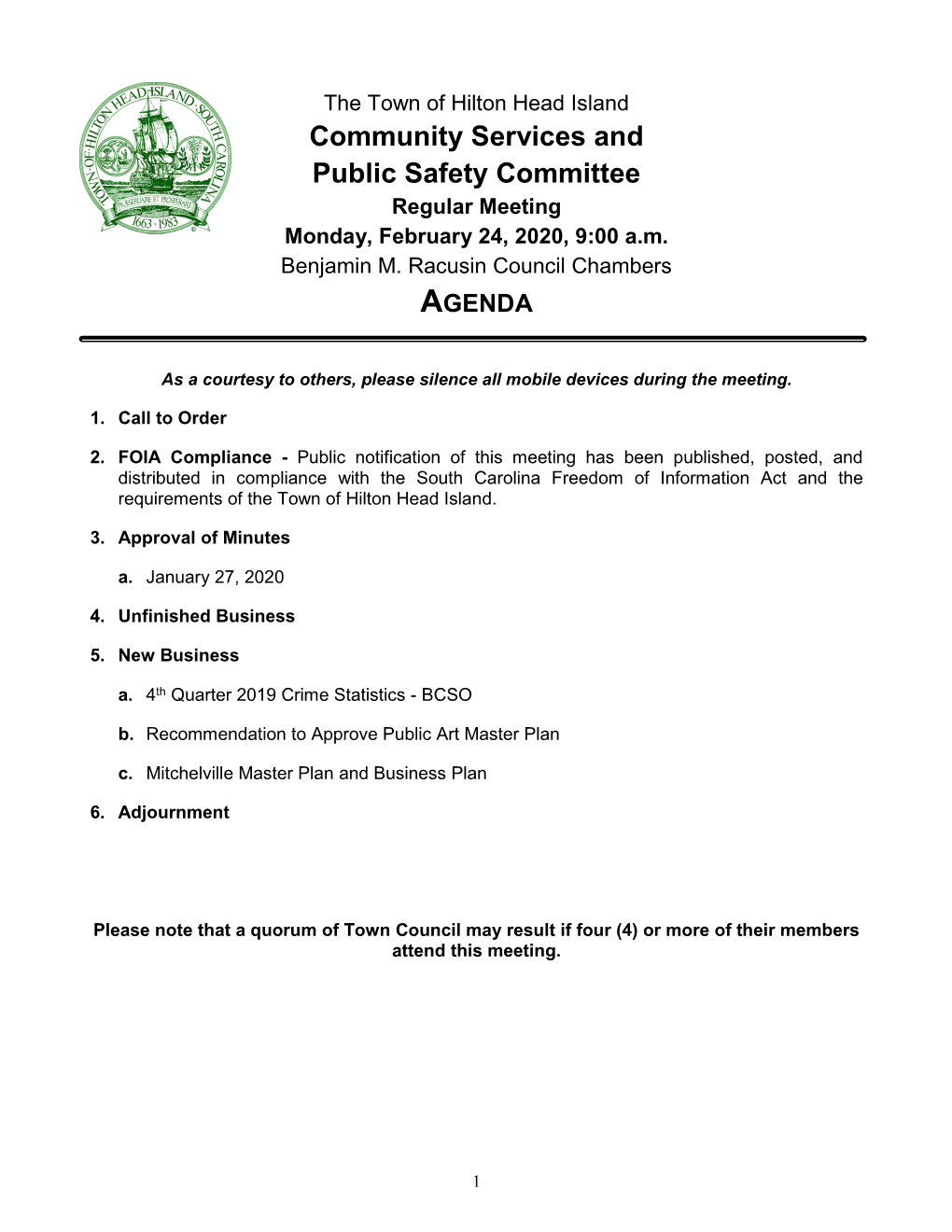 Community Services and Public Safety Committee Regular Meeting Monday, February 24, 2020, 9:00 A.M