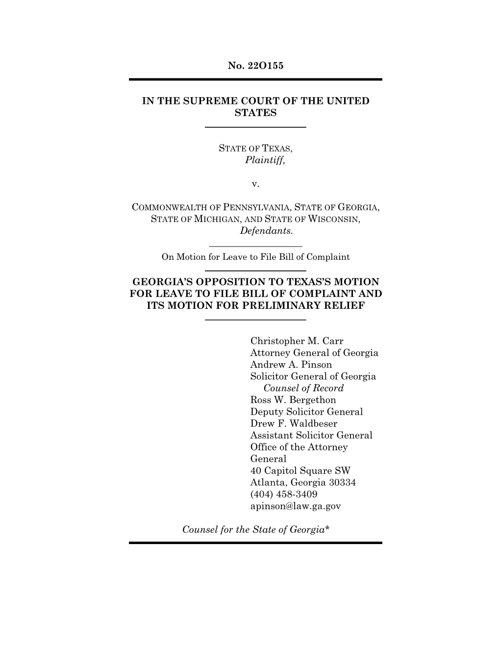 GEORGIA, STATE of MICHIGAN, and STATE of WISCONSIN, Defendants