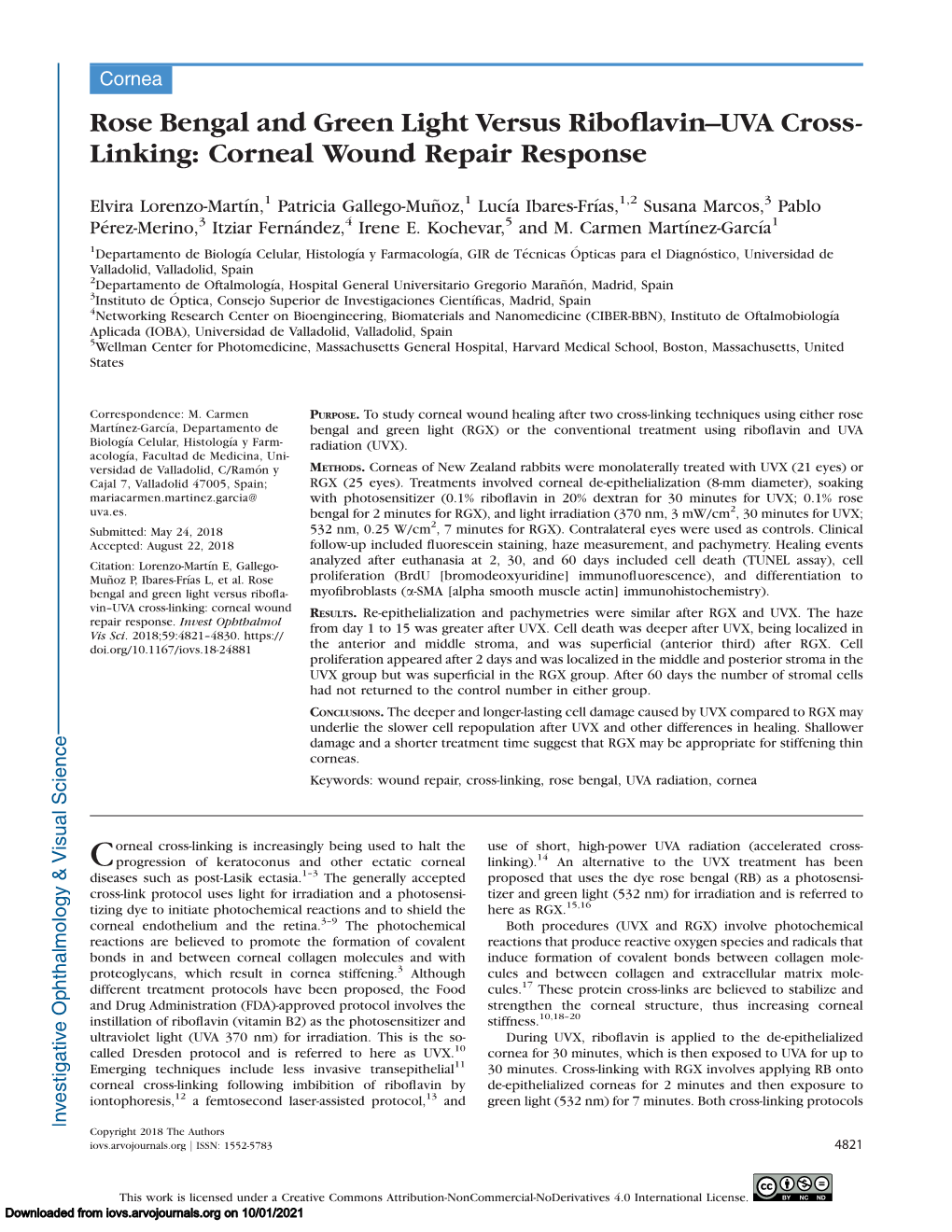 Rose Bengal and Green Light Versus Riboflavin–UVA Cross- Linking: Corneal Wound Repair Response