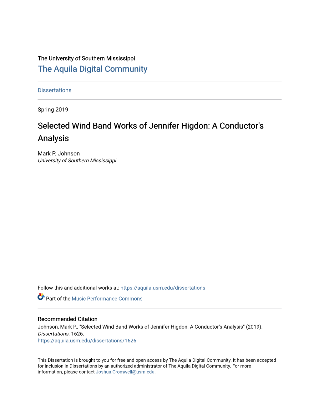 Selected Wind Band Works of Jennifer Higdon: a Conductor's Analysis