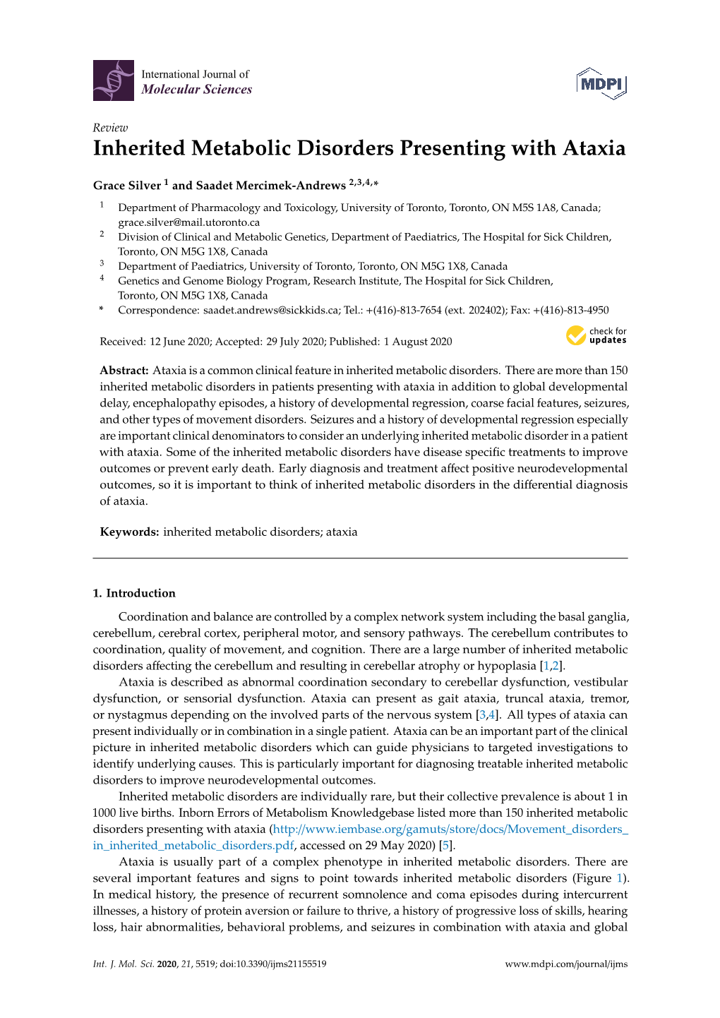 Inherited Metabolic Disorders Presenting with Ataxia