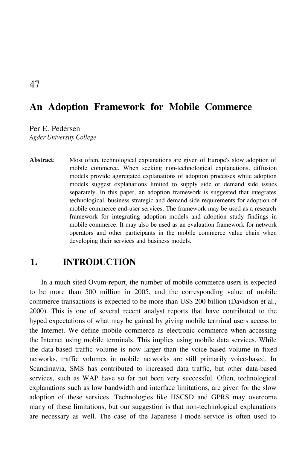 An Adoption Framework for Mobile Commerce