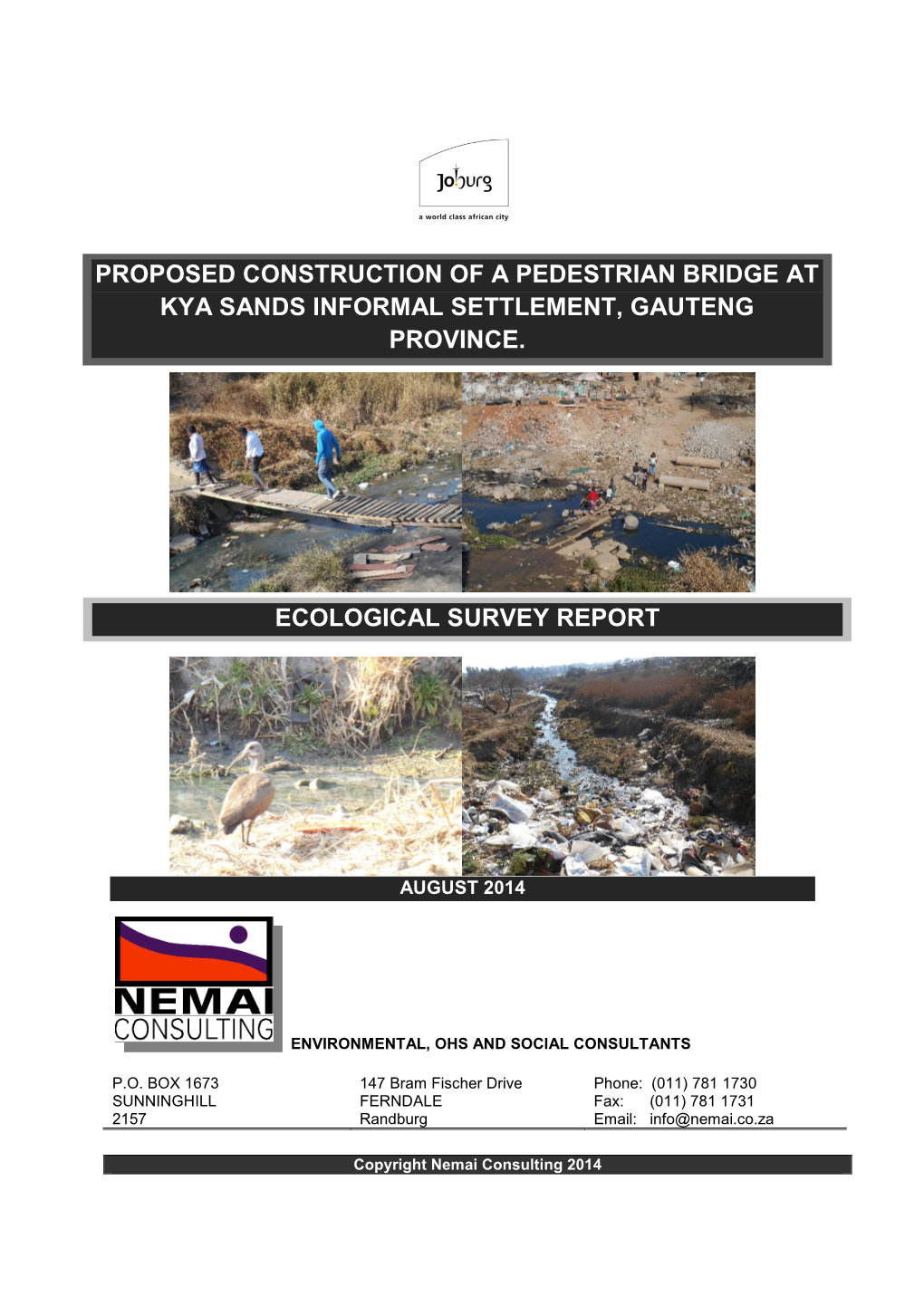 Proposed Construction of a Pedestrian Bridge at Kya Sands Informal Settlement, Gauteng Province