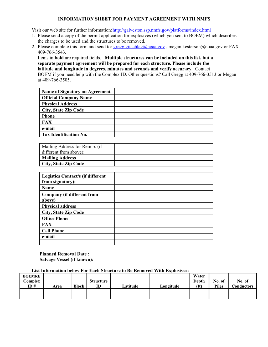 Information Sheet for Reimbursable Agreement