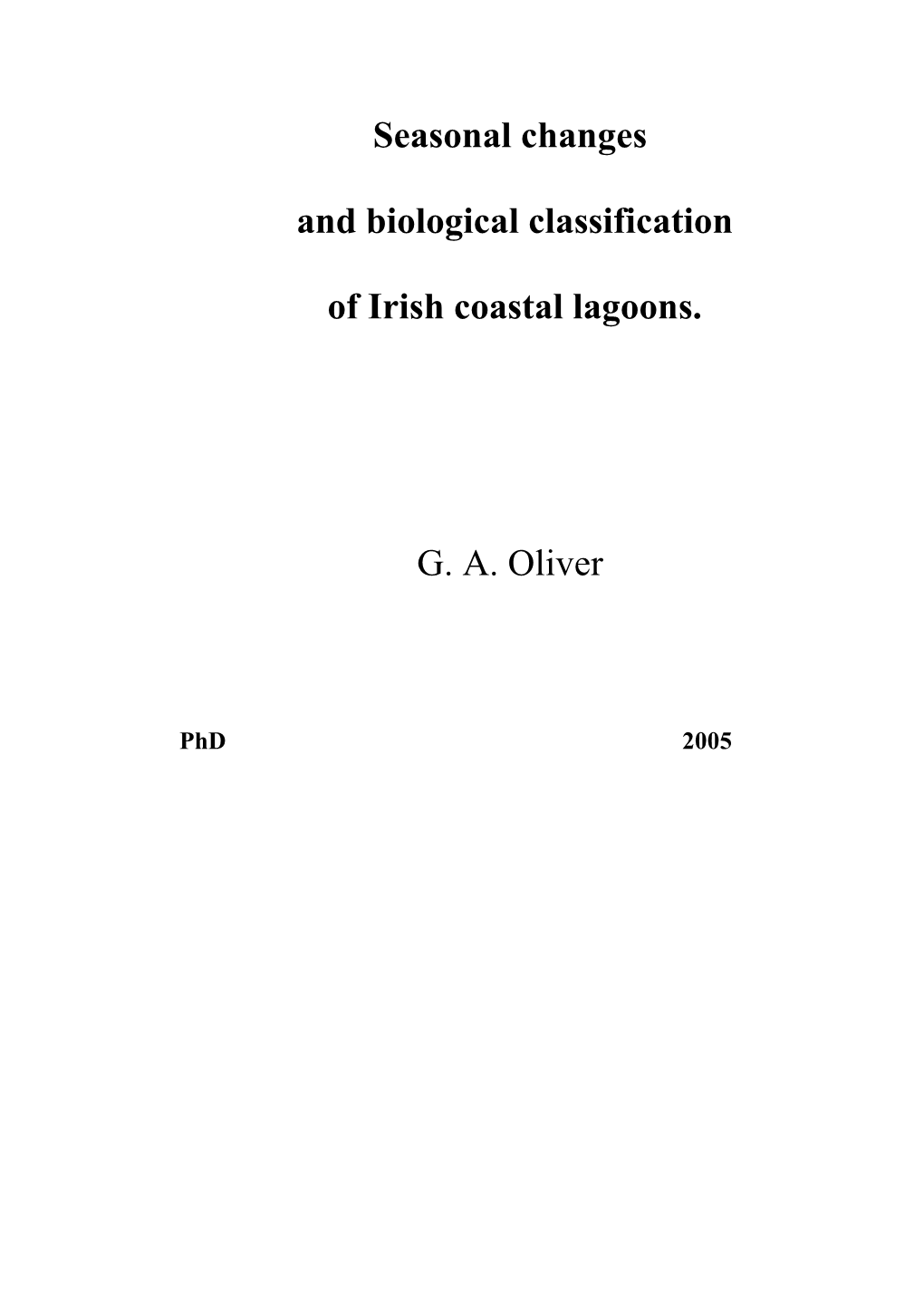 Seasonal Changes and Biological Classification of Irish Coastal