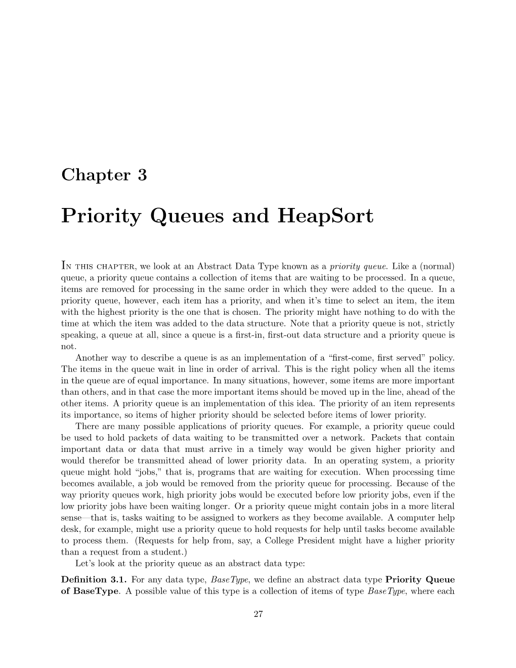 Priority Queues and Heapsort