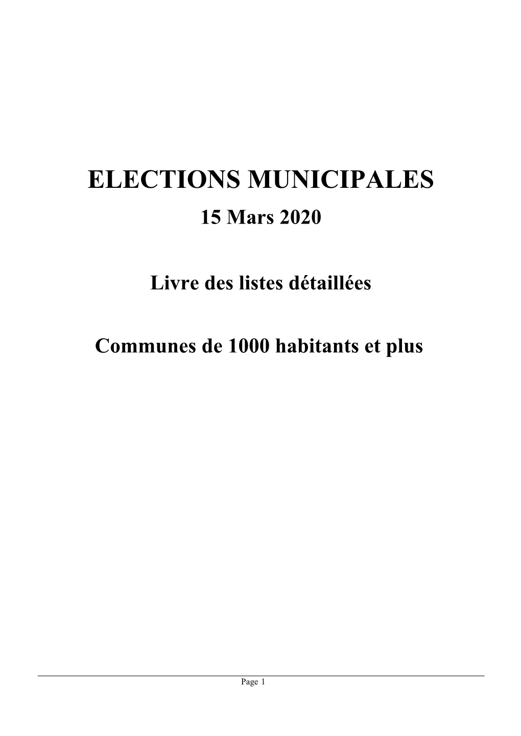 ELECTIONS MUNICIPALES 15 Mars 2020