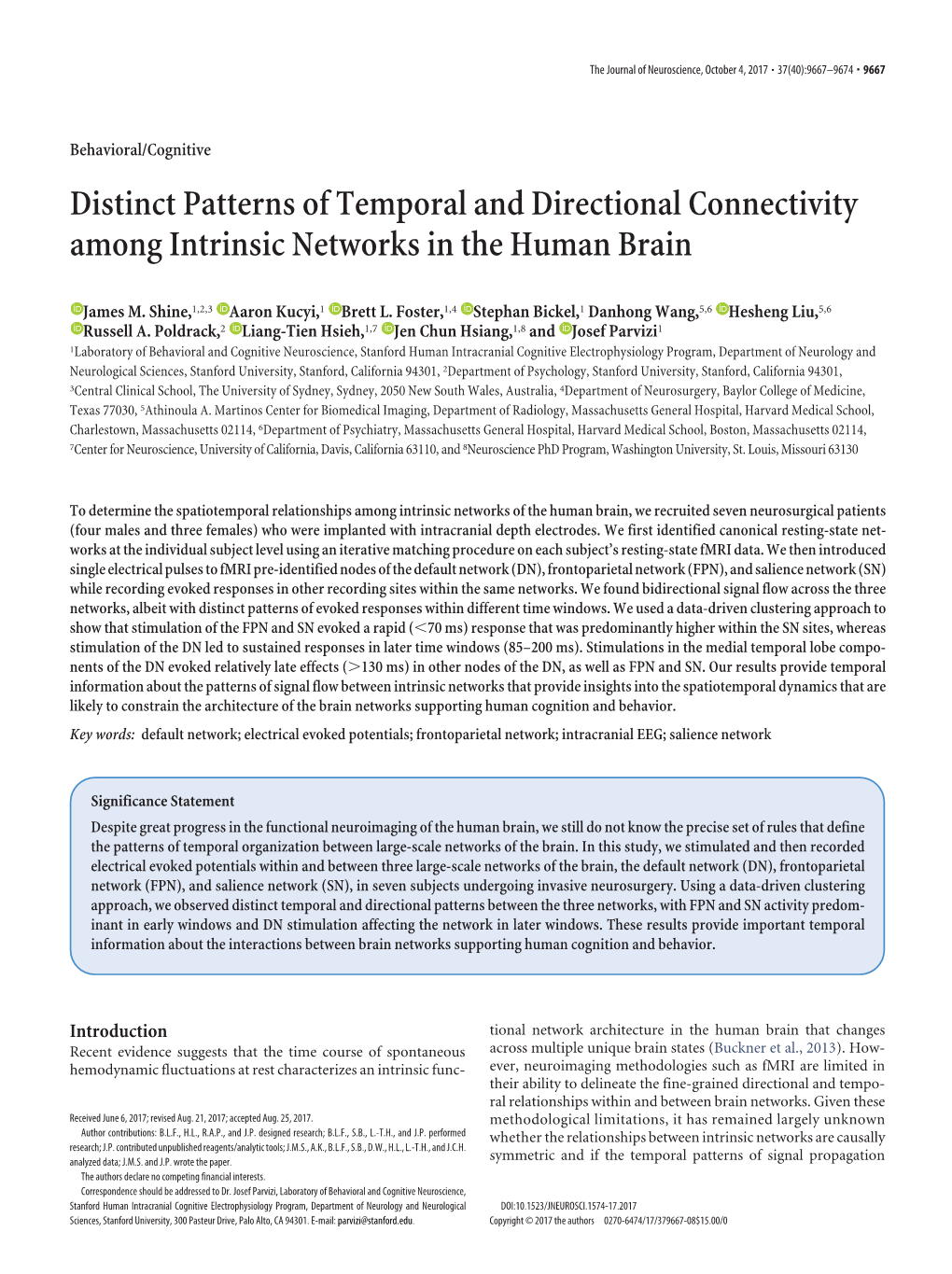 Distinct Patterns of Temporal and Directional Connectivity Among Intrinsic Networks in the Human Brain