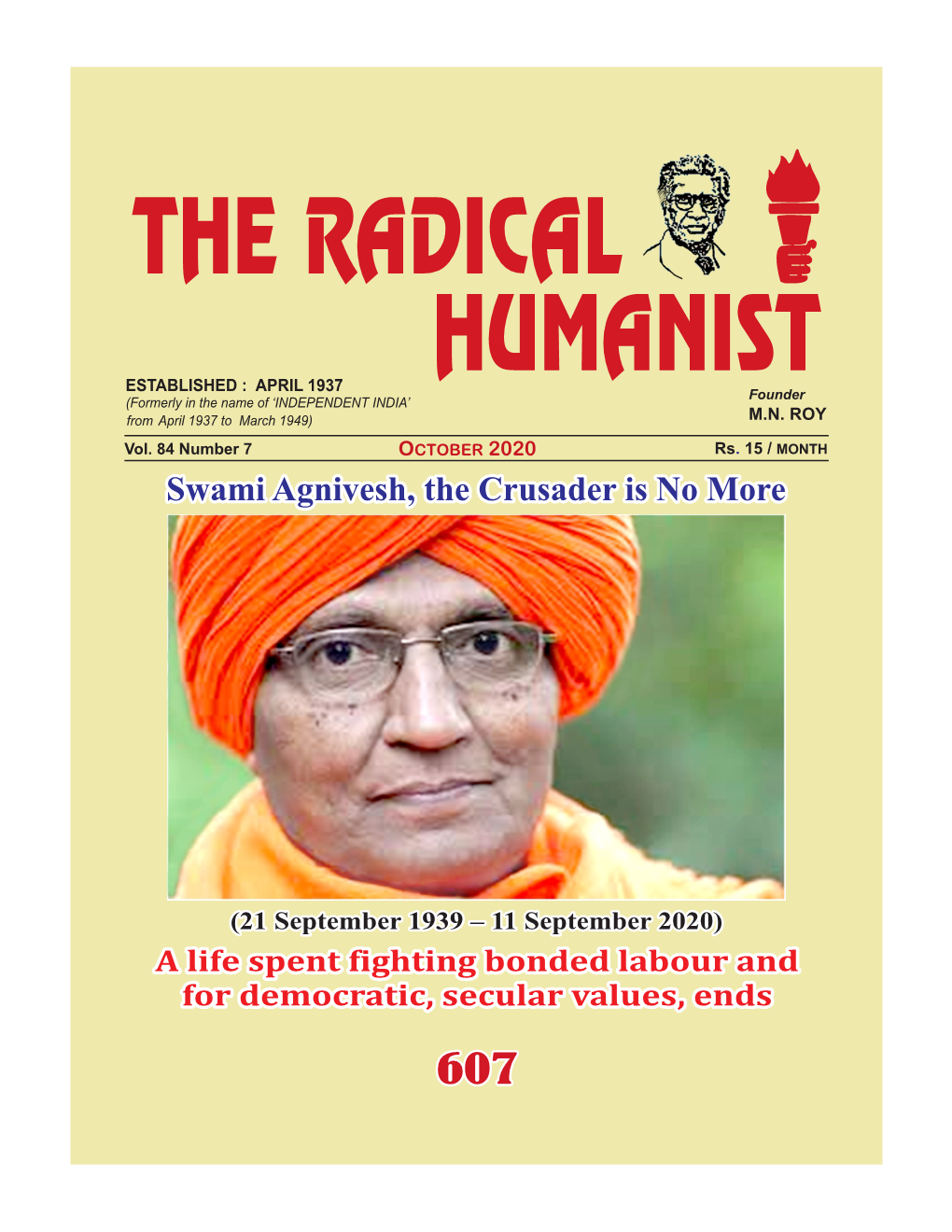 THE RADICAL HUMANIST CONTENTS : Page No