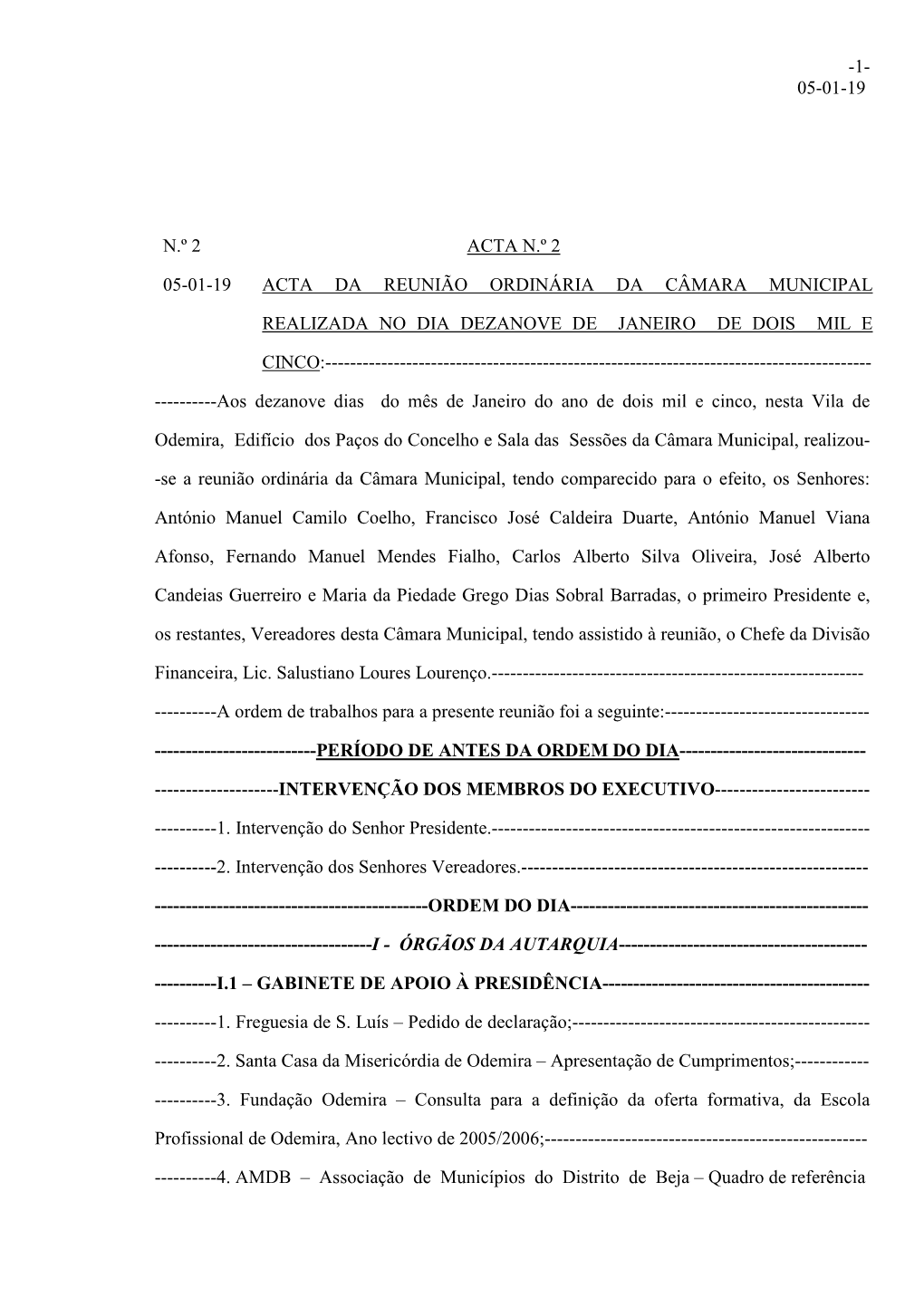 05-01-19 N.º 2 Acta N.º 2 05-01-19 Acta Da Reunião