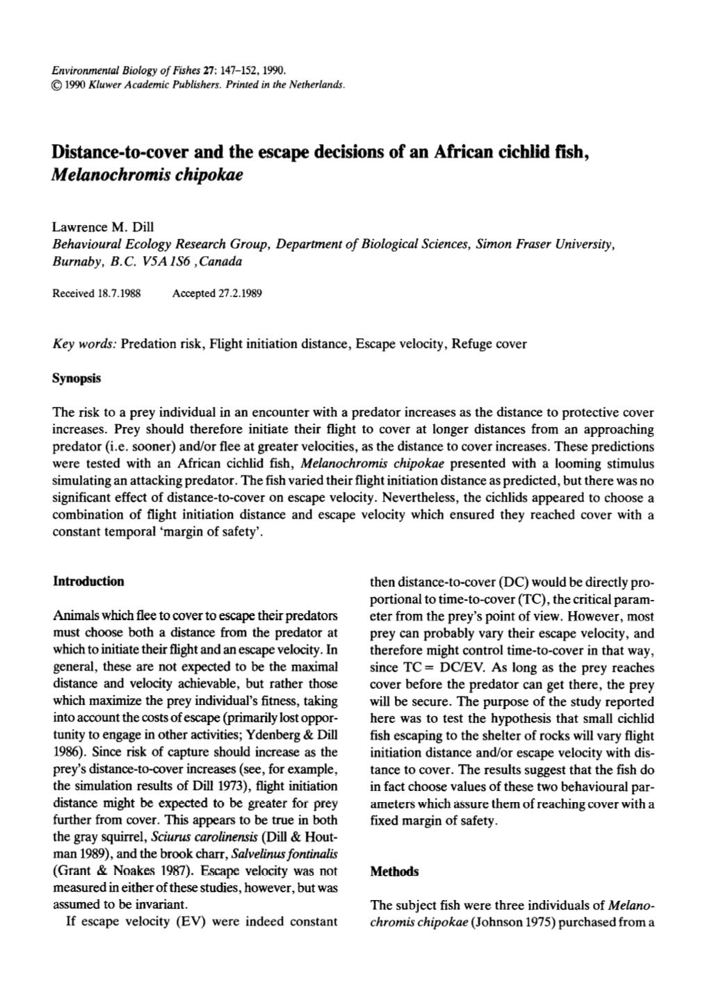Distance-To-Cover and the Escape Decisions of an African Cichlid Fish