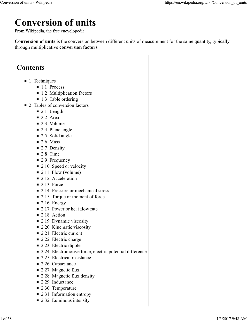 Conversion of Units Is the Conversion Between Different Units of Measurement for the Same Quantity, Typically Through Multiplicative Conversion Factors