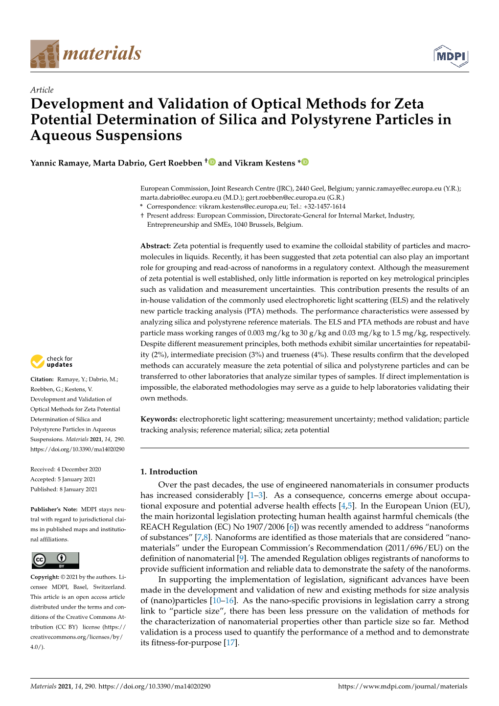 Development and Validation of Optical Methods for Zeta Potential Determination of Silica and Polystyrene Particles in Aqueous Suspensions