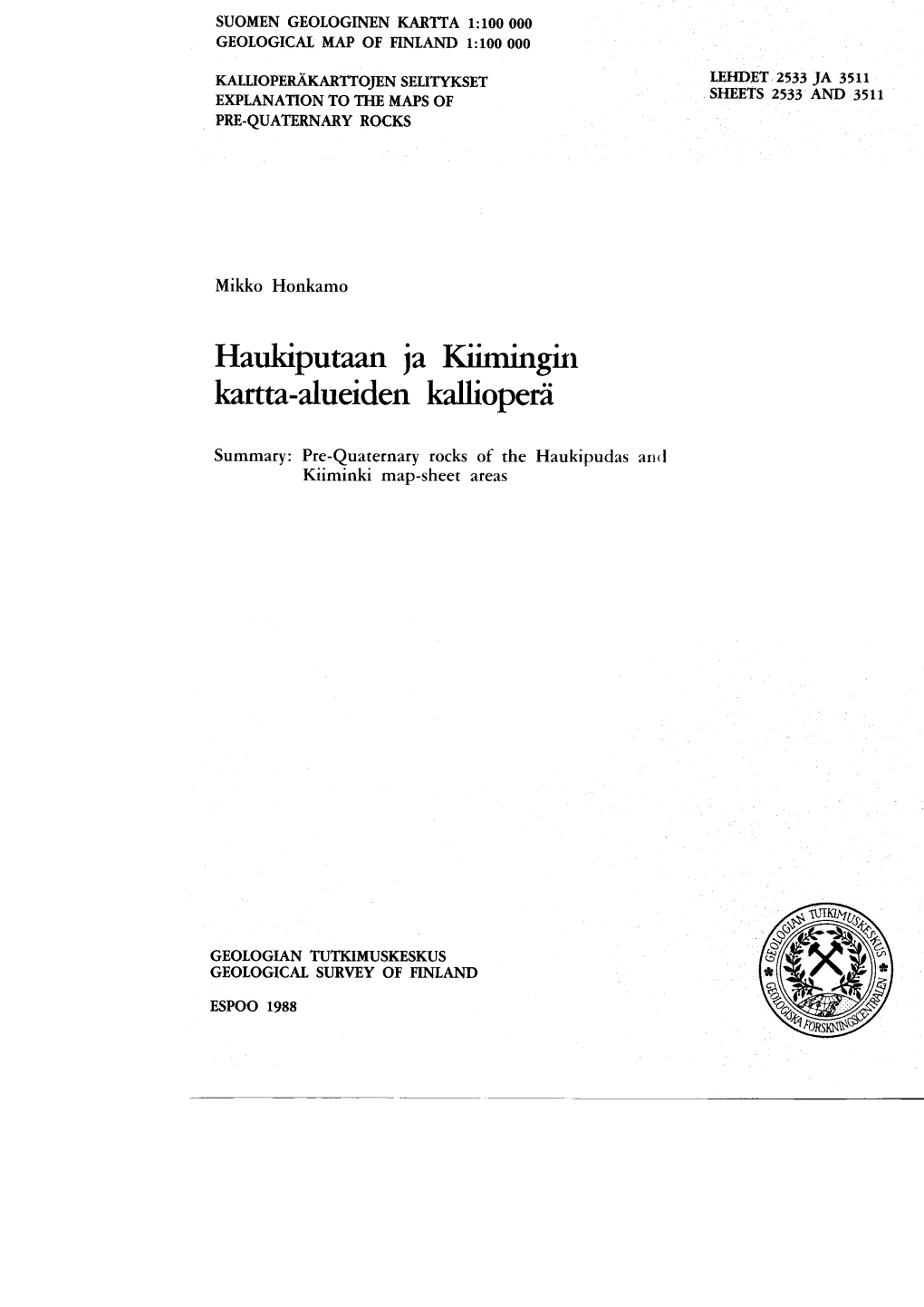 Haukiputaan Ja Kiimingin Kartta-Alueiden Kalliopera