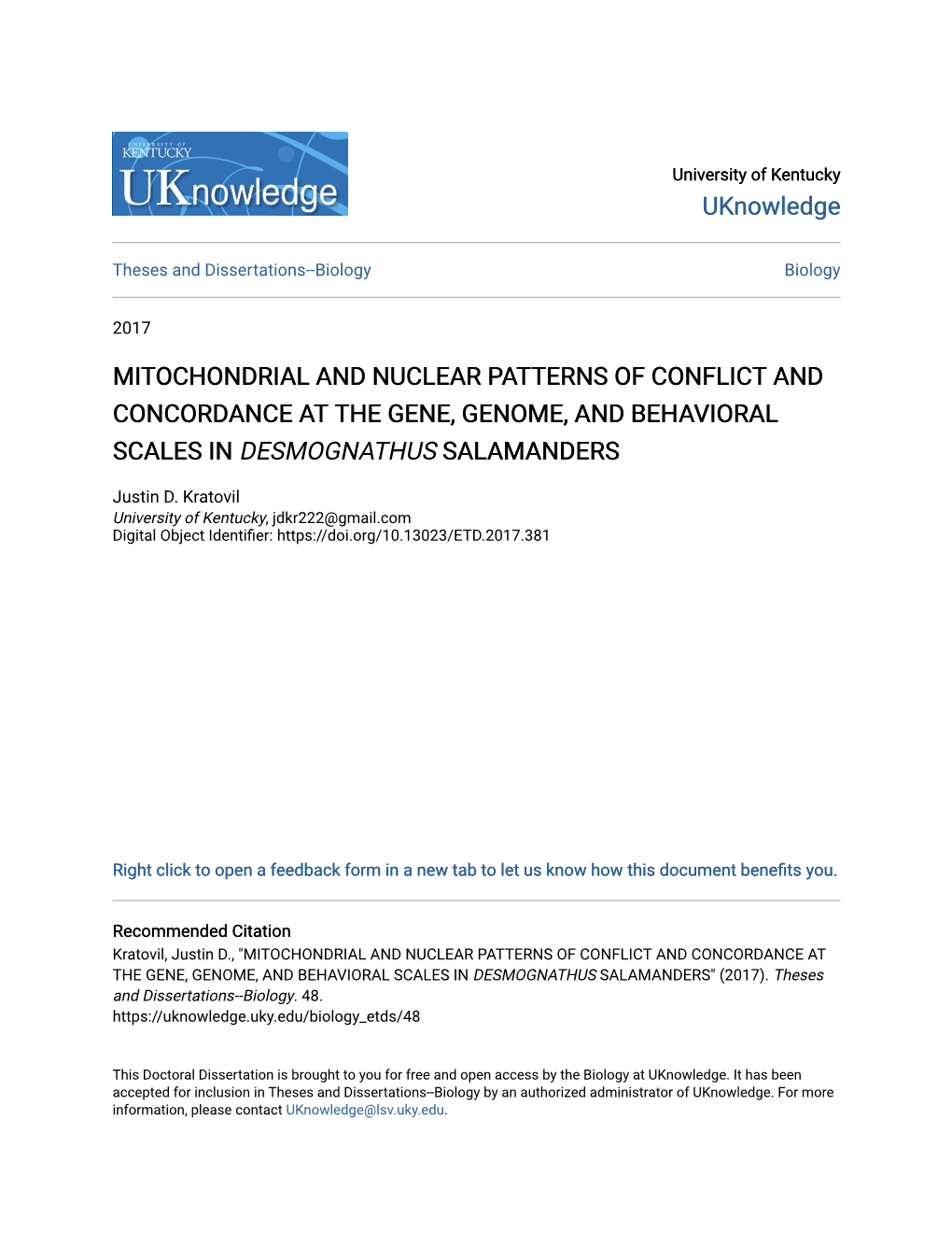 Mitochondrial and Nuclear Patterns of Conflict and Concordance at the Gene, Genome, and Behavioral Scales in Desmognathus Salamanders