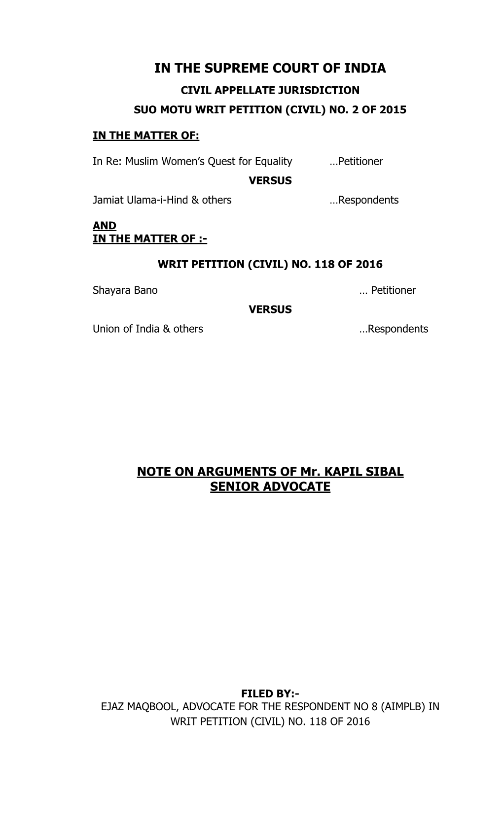 In the Supreme Court of India Civil Appellate Jurisdiction Suo Motu Writ Petition (Civil) No