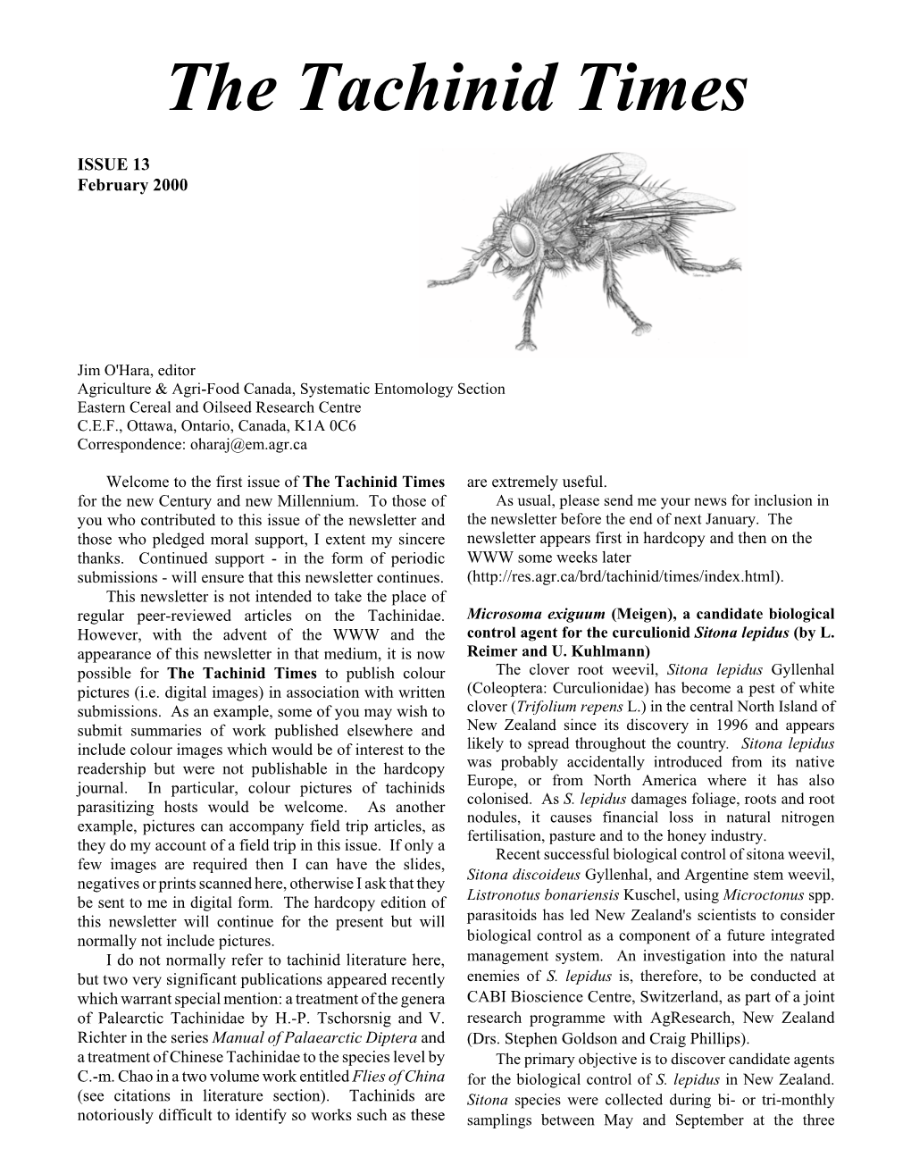 View the PDF File of the Tachinid Times, Issue 13