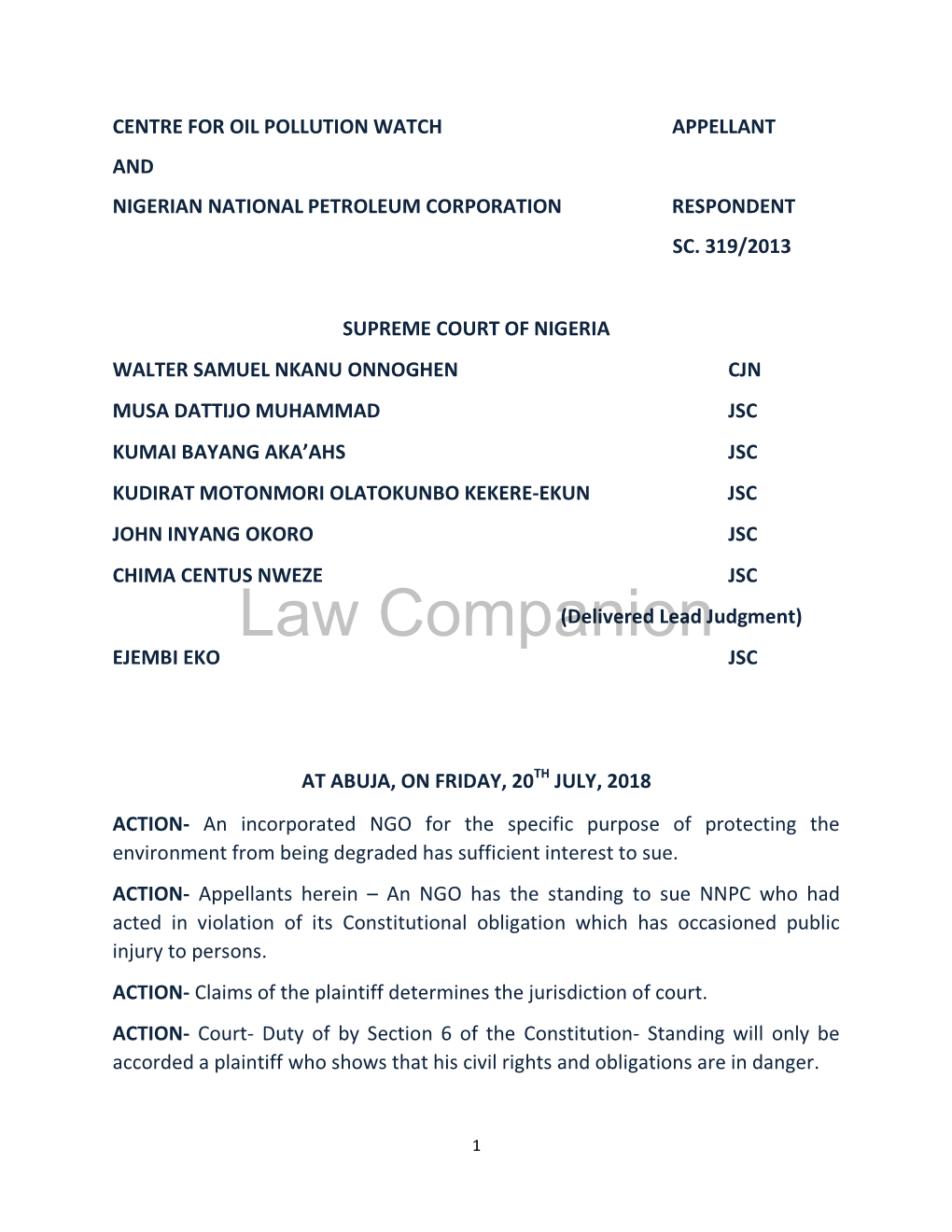 Law Companion(Delivered Lead Judgment) EJEMBI EKO JSC