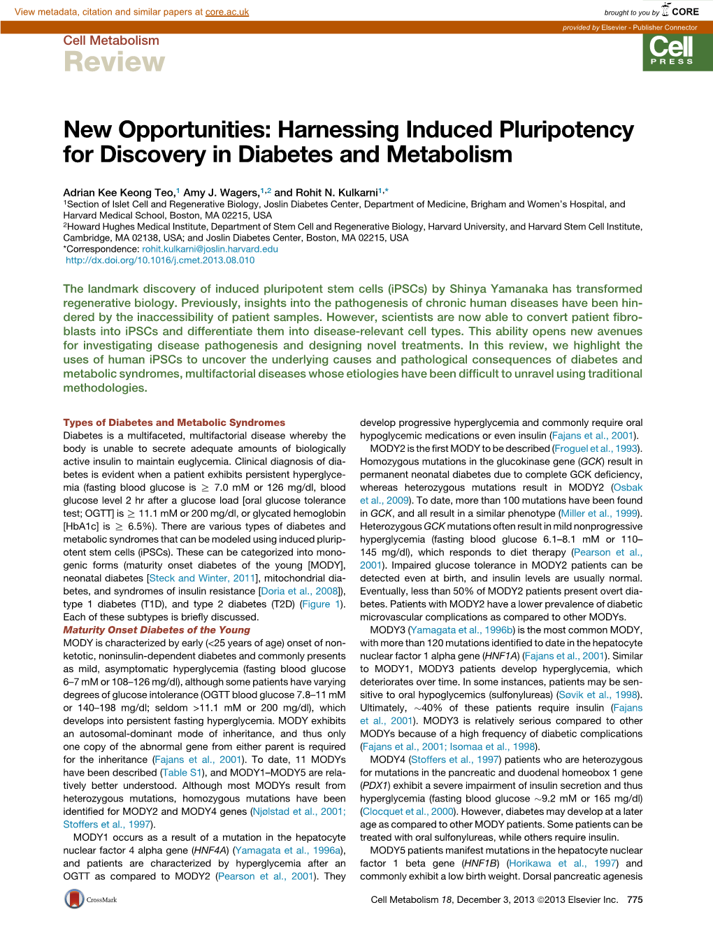 Harnessing Induced Pluripotency for Discovery in Diabetes and Metabolism