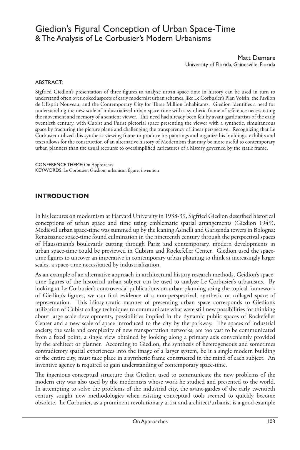 Giedion's Figural Conception of Urban Space-Time