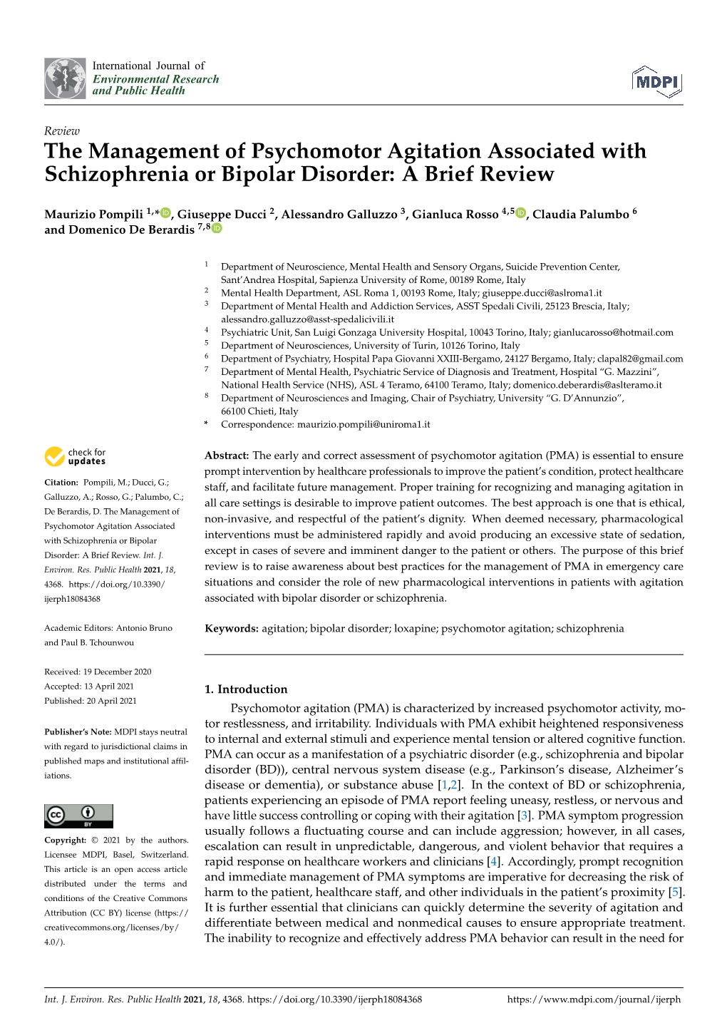 The Management of Psychomotor Agitation Associated with Schizophrenia Or Bipolar Disorder: a Brief Review