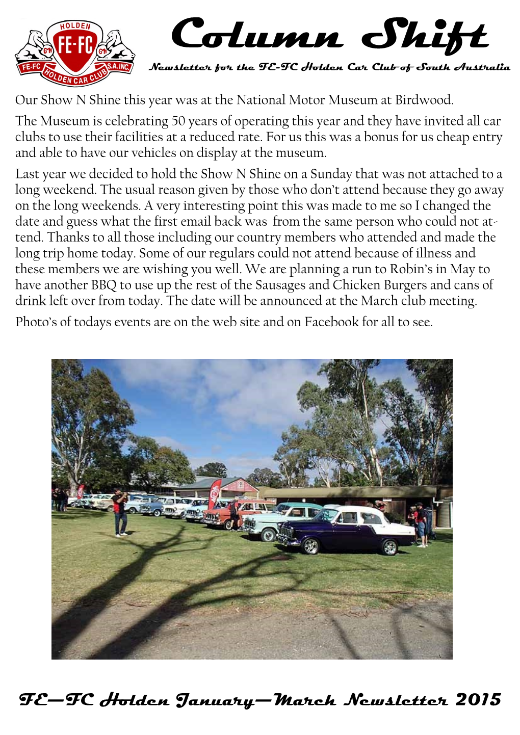 Column Shift Newsletter for the FE-FC Holden Car Club of South Australia