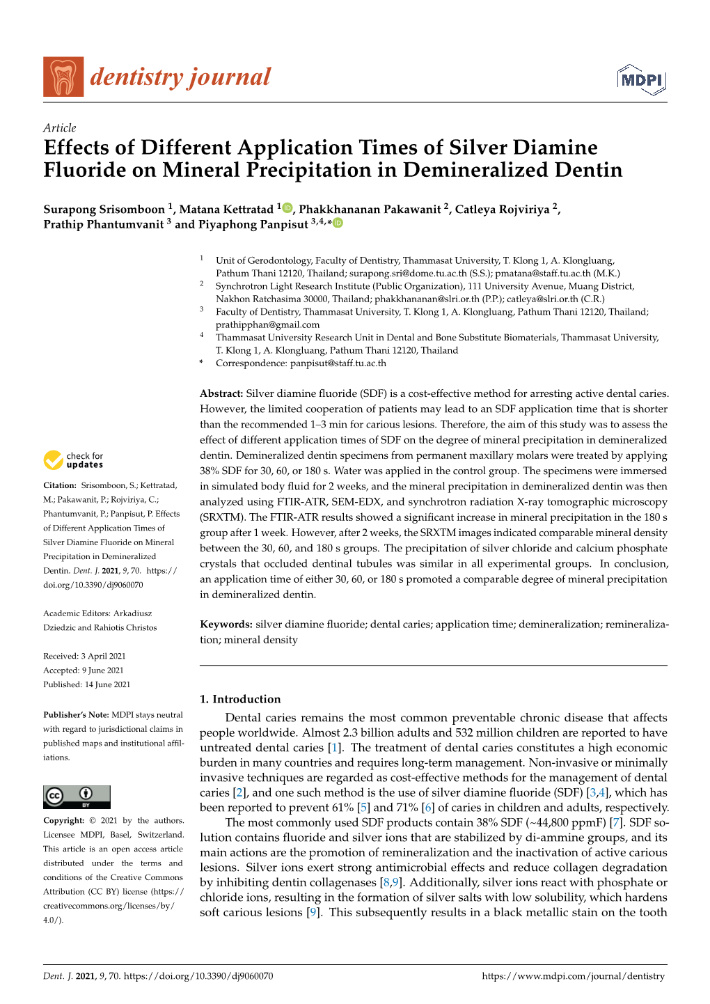 Effects of Different Application Times of Silver Diamine Fluoride on Mineral Precipitation in Demineralized Dentin