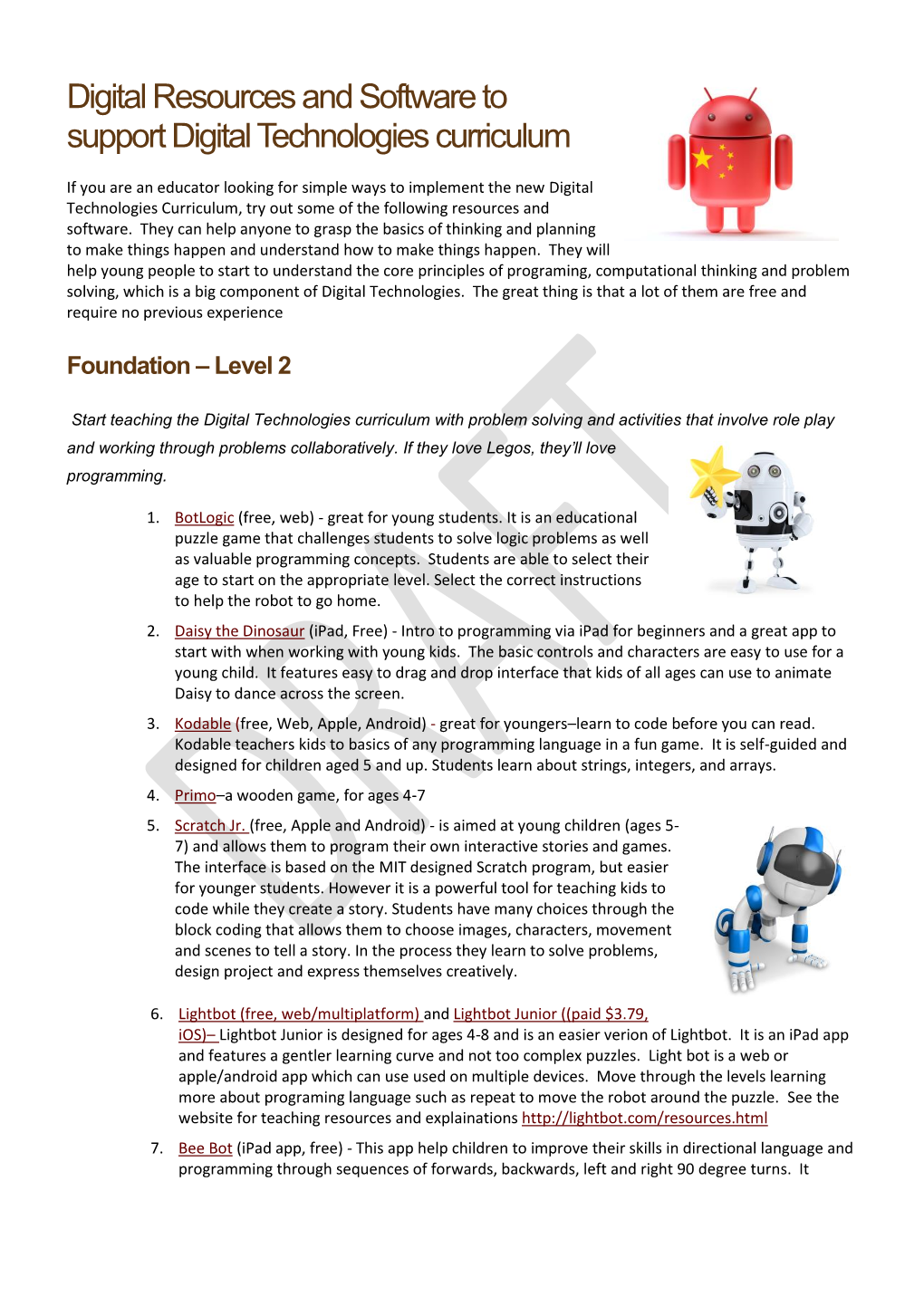 Digital Resources and Software to Support Digital Technologies Curriculum