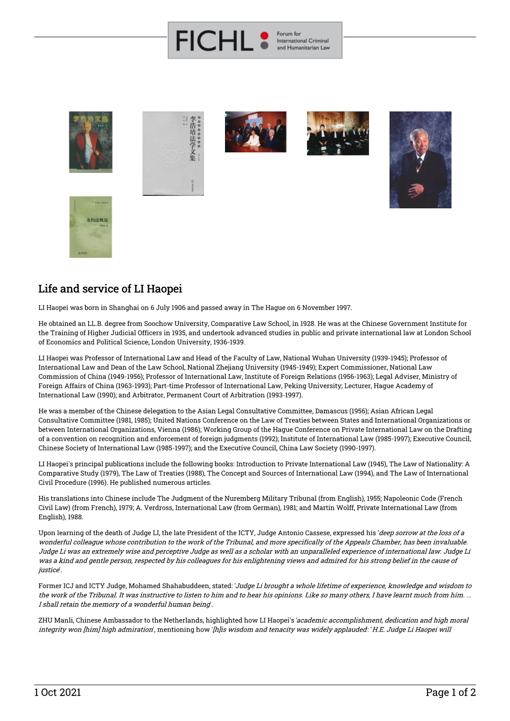 Life and Service of LI Haopei 26 Jun 2021 Page 1 of 2