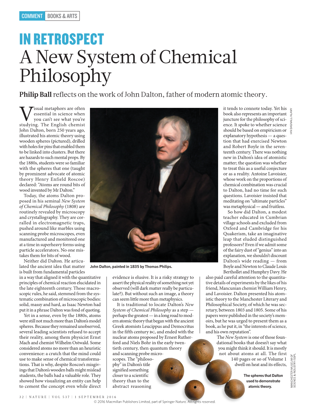 A New System of Chemical Philosophy Philip Ball Reflects on the Work of John Dalton, Father of Modern Atomic Theory